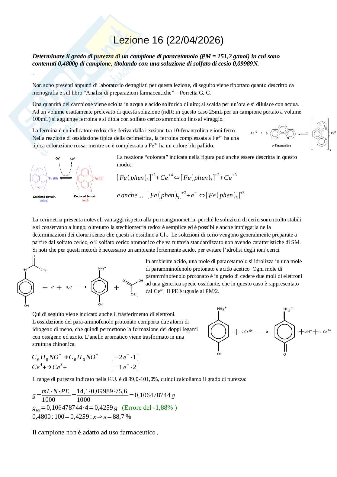 Esercizi di Laboratorio di Analisi dei medicinali 1 Pag. 36