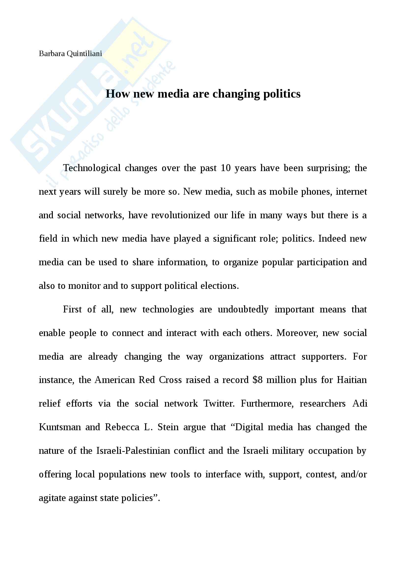 How new media are changing politics, Lingua inglese Pag. 1