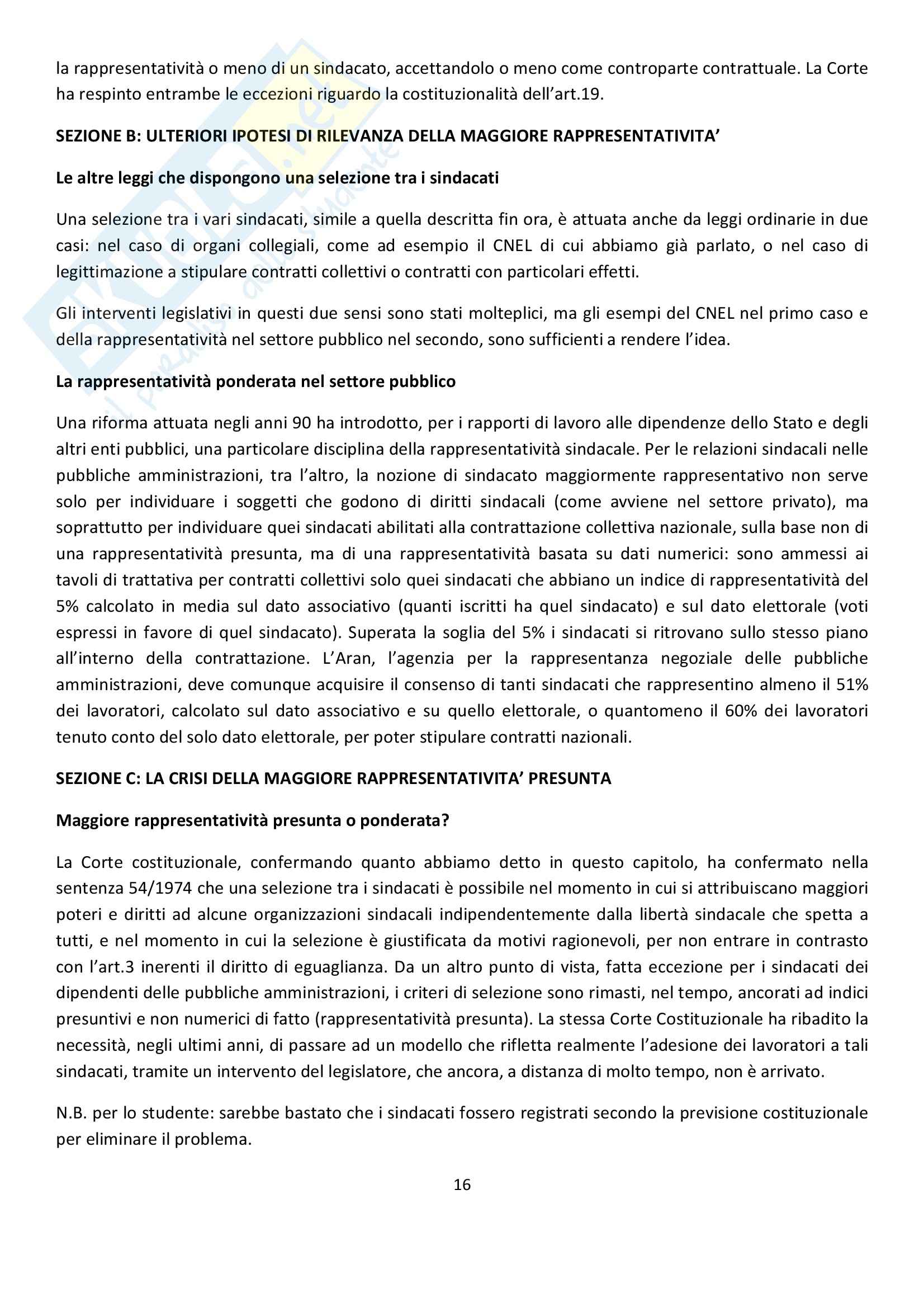Riassunto esame Diritto del Lavoro, prof. Ghera, libro consigliato Diritto Sindacale, Giugni Pag. 16