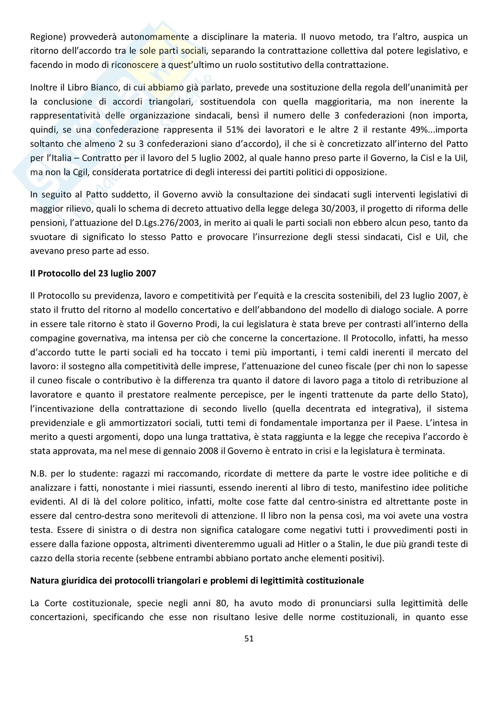 Riassunto esame Diritto del Lavoro, prof. Ghera, libro consigliato Diritto Sindacale, Giugni Pag. 51