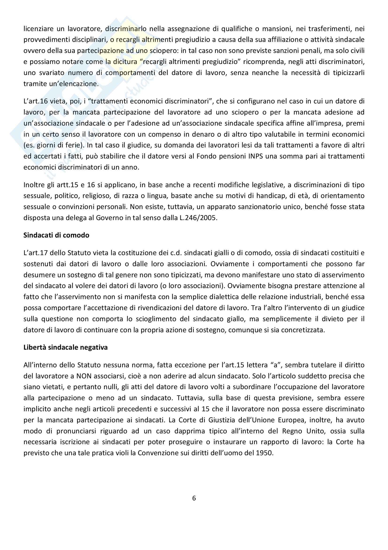 Riassunto esame Diritto del Lavoro, prof. Ghera, libro consigliato Diritto Sindacale, Giugni Pag. 6