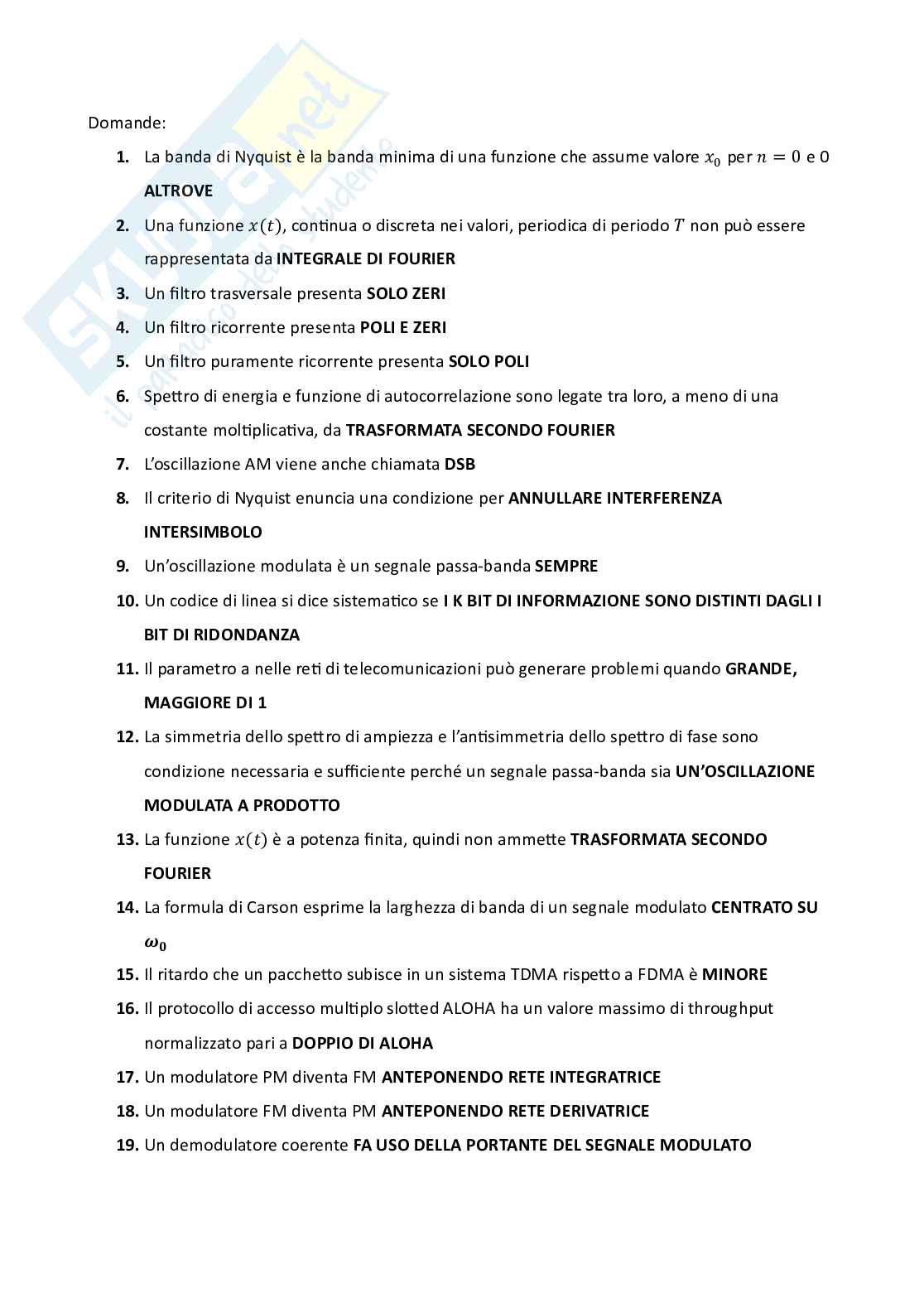 Risposte teoremi Fondamenti di telecomunicazioni Pag. 56