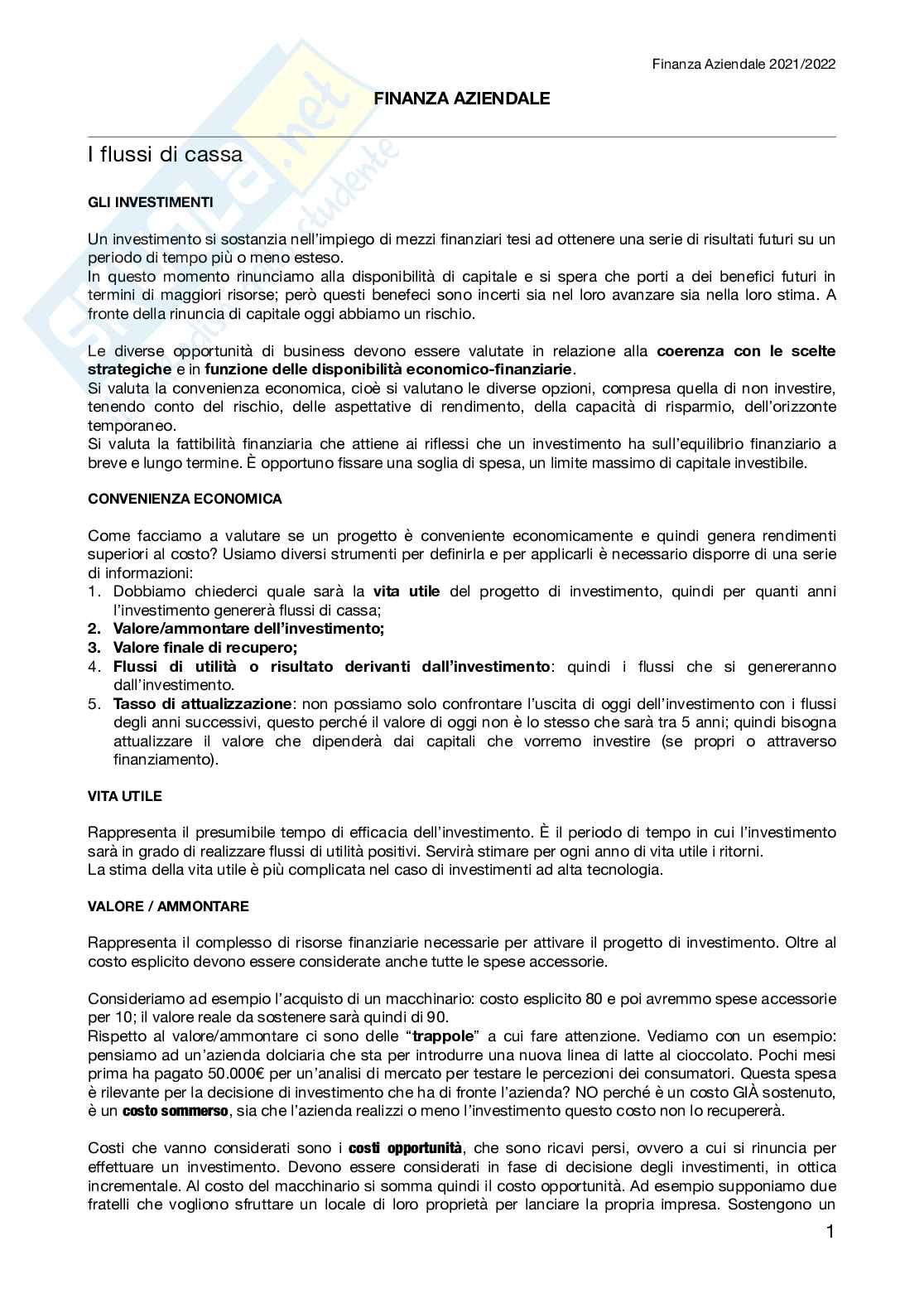 Appunti di Finanza aziendale Pag. 1
