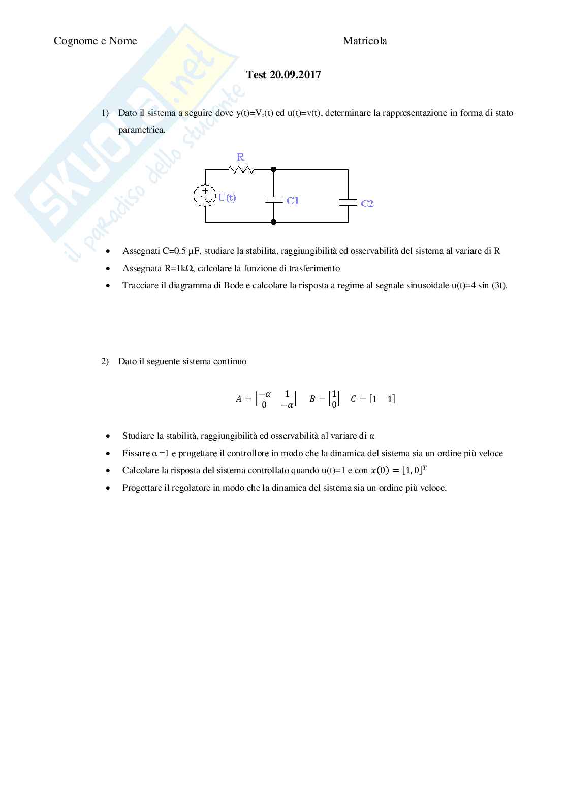 Compiti d'esame svolti Teoria dei sistemi - Parte 1 Pag. 6
