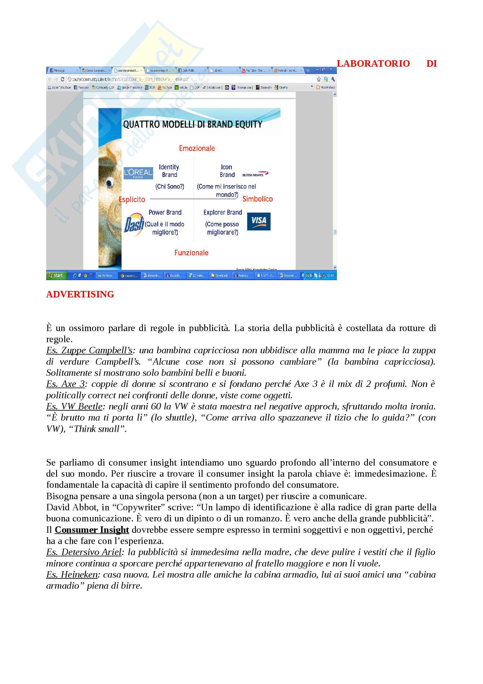 Laboratorio di Advertising - comunicazione integrata Pag. 1