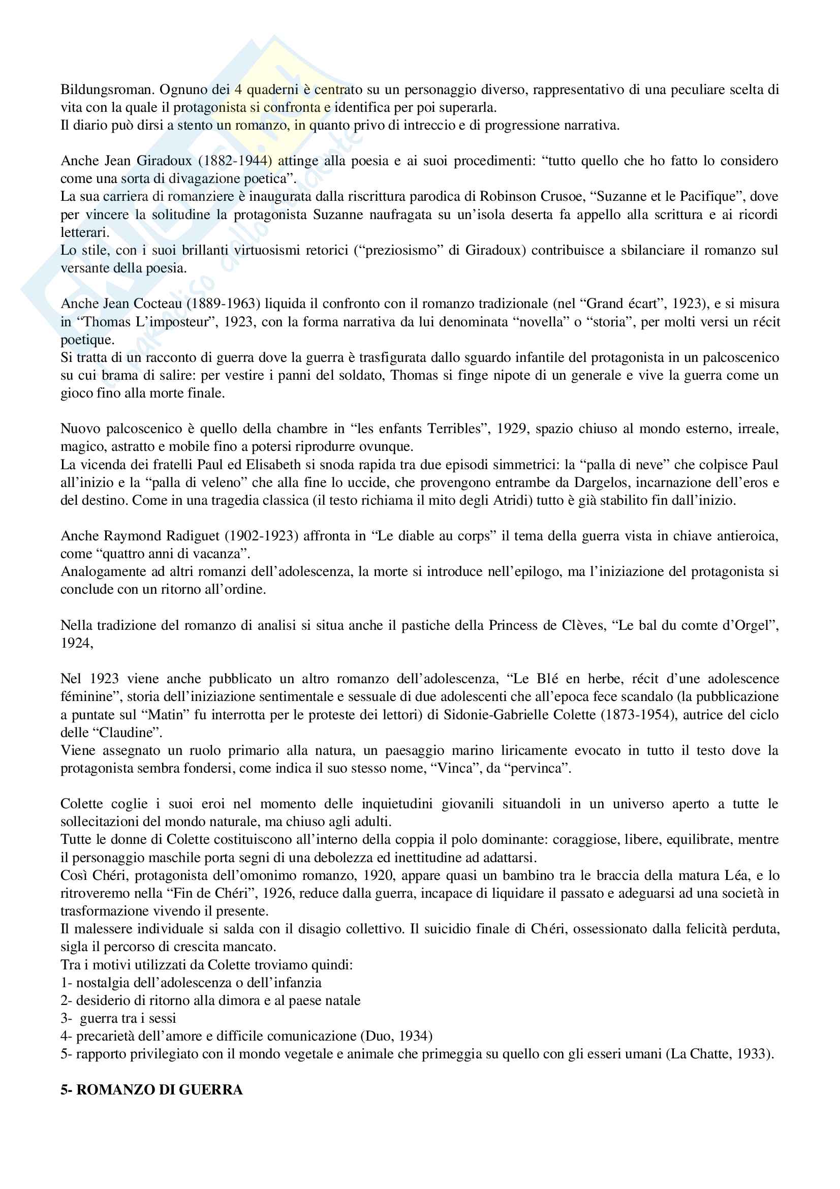 Riassunto esame Letteratura Francese III, prof Mariotti, libro consigliato: "Il Romanzo Francese del Novecento" di Sandra Teroni Pag. 6
