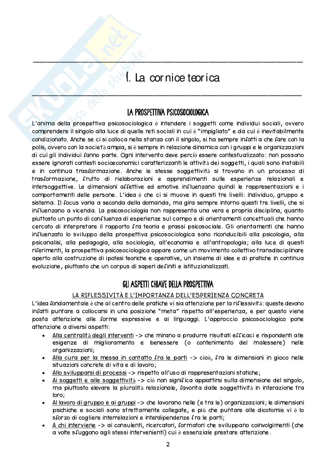 Riassunto esame Interventi psicologici per le organizzazioni, Prof. Galuppo Laura, libro consigliato La consulenza di processo. Progettare un intervento psicologico , Schein, Berti Pag. 2