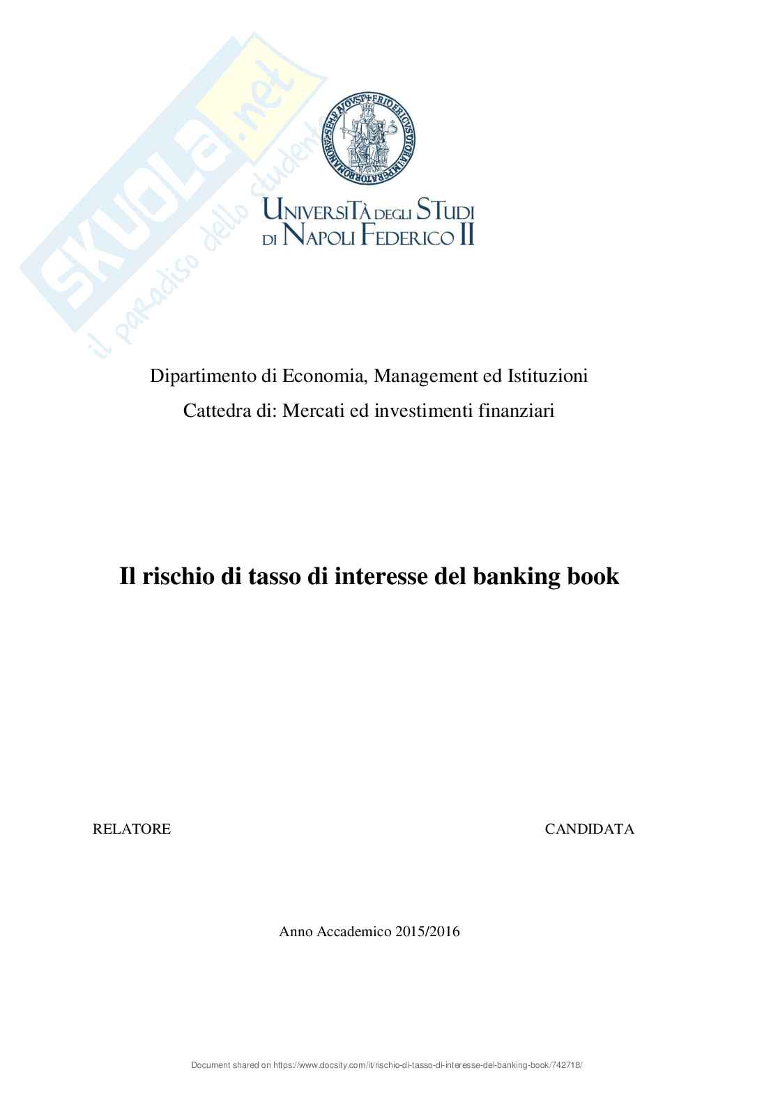 Rischio di tasso di interesse del banking book Pag. 1