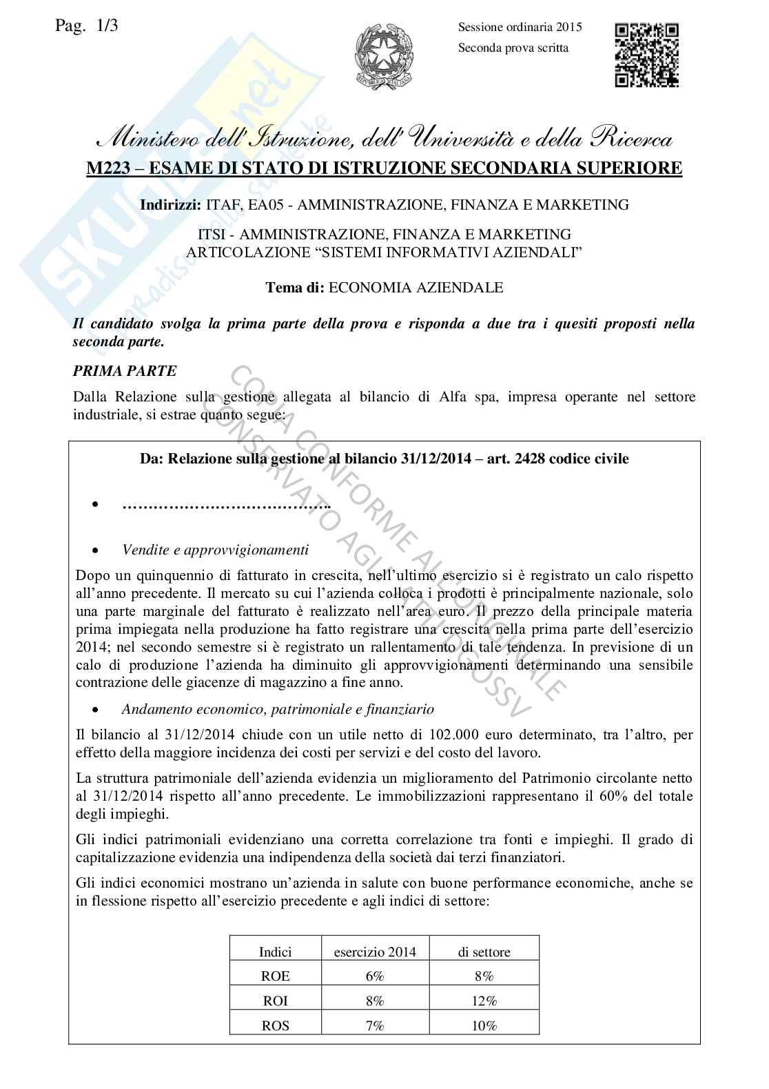 Soluzioni Seconda Prova Economia Aziendale 2015