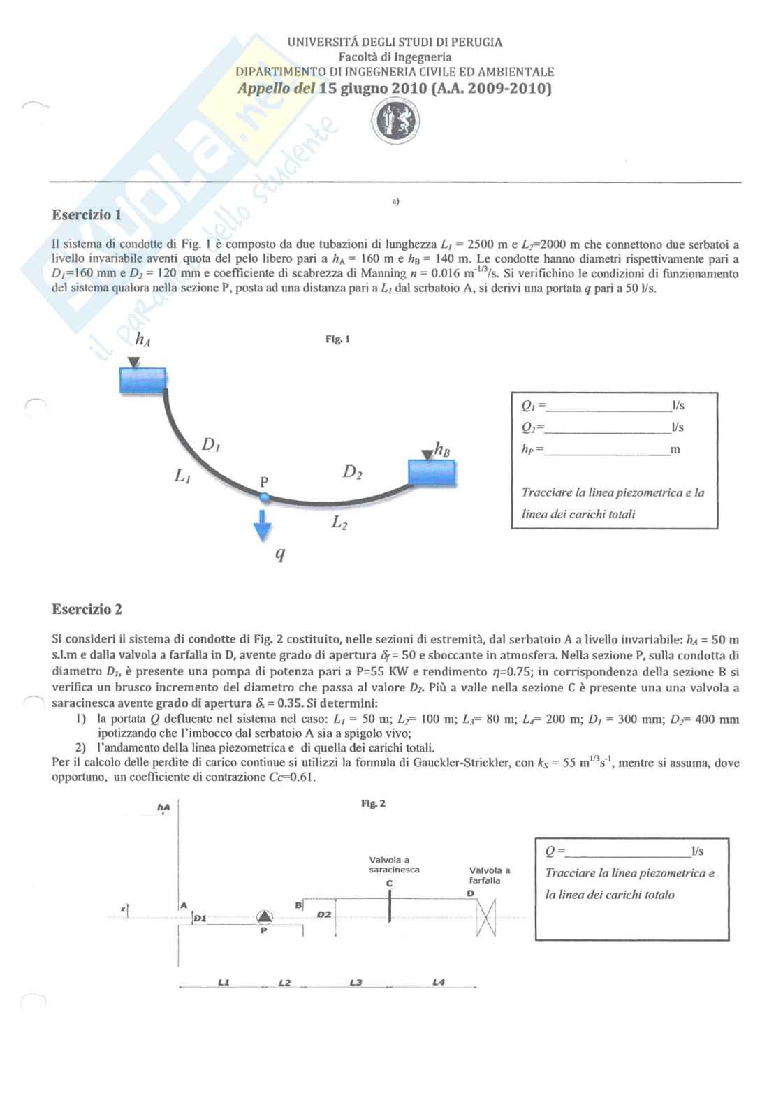 Esercizi svolti Idraulica - parte 2 Pag. 1