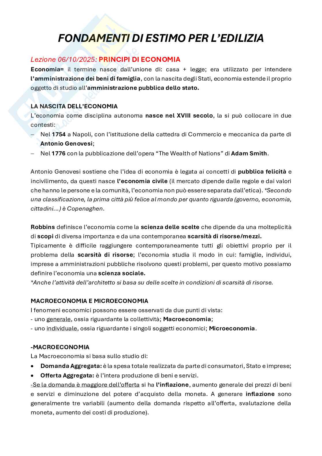 Appunti completi di Fondamenti di estimo ed economia per l'edilizia Pag. 1