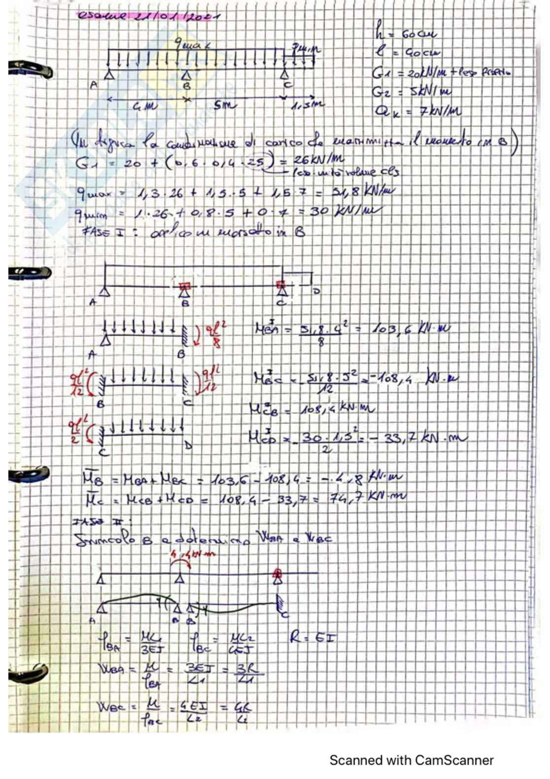 Risoluzione strutture iperstatiche con metodo spostamenti e  metodo di Cross Pag. 21