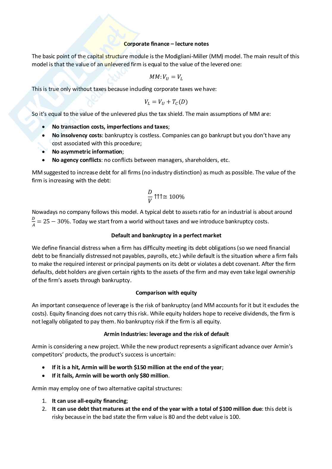 Corporate finance - Appunti completi (ENG) Pag. 1
