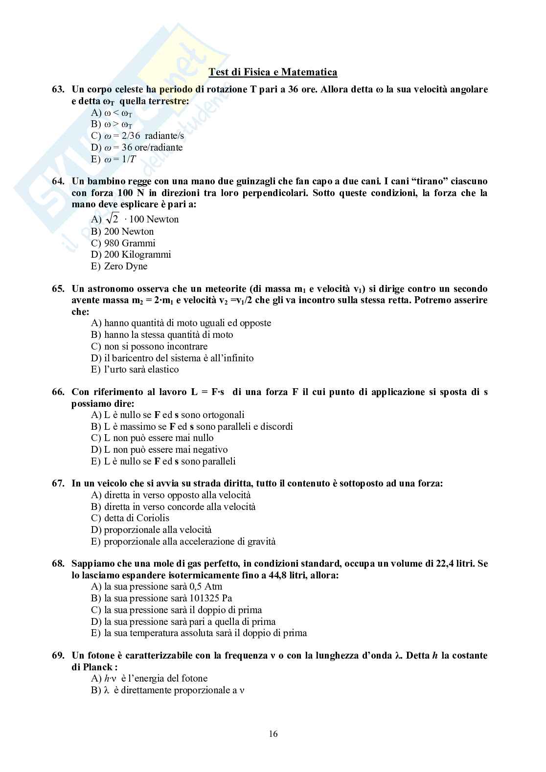 2003 Medicina: test di ammissione Pag. 16