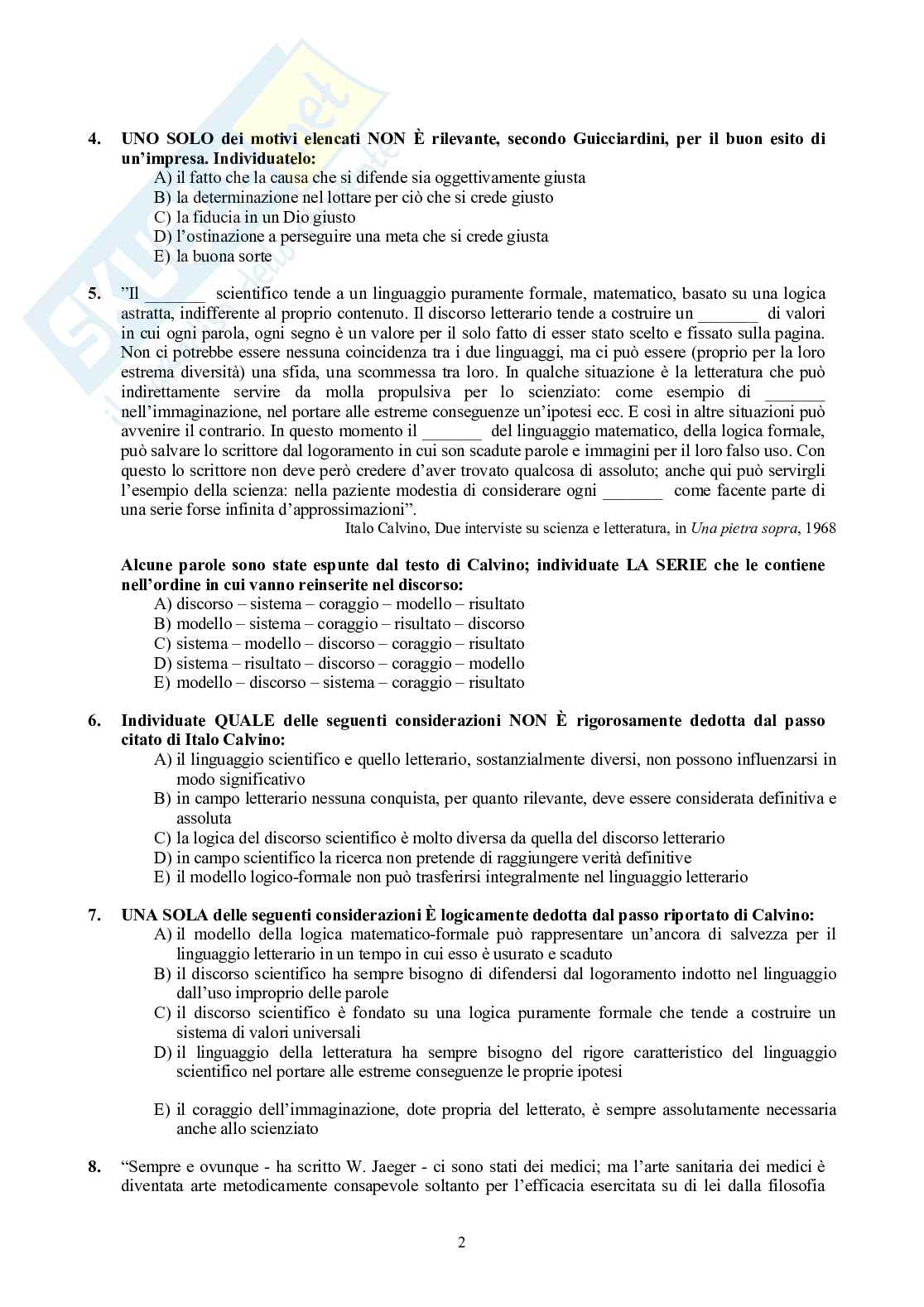 2003 Medicina: test di ammissione Pag. 2