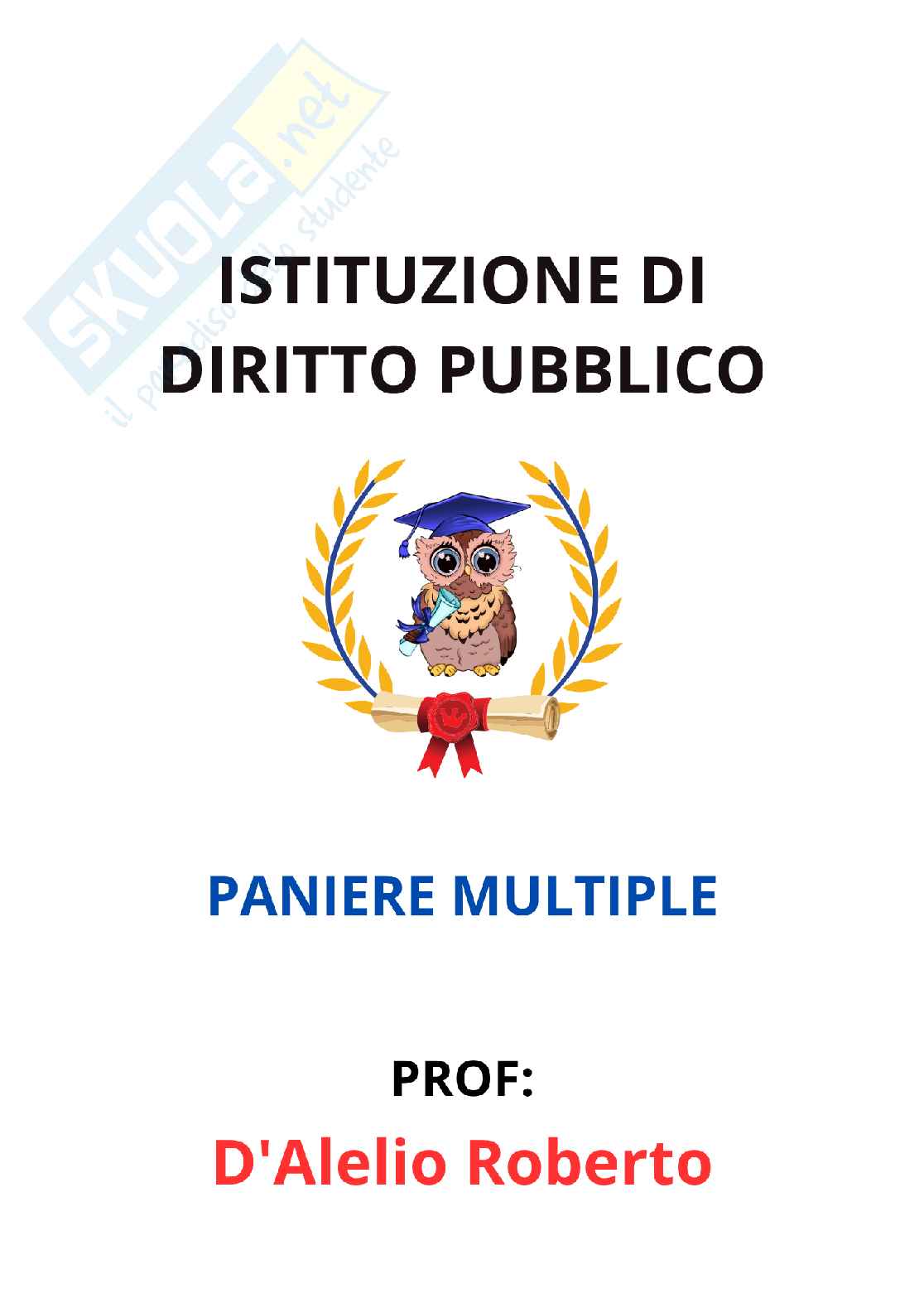 Paniere Istituzione di diritto pubblico (2026) - Risposte multiple corrette Pag. 1