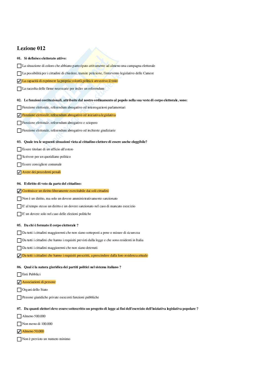 Paniere Istituzione di diritto pubblico (2026) - Risposte multiple corrette Pag. 16