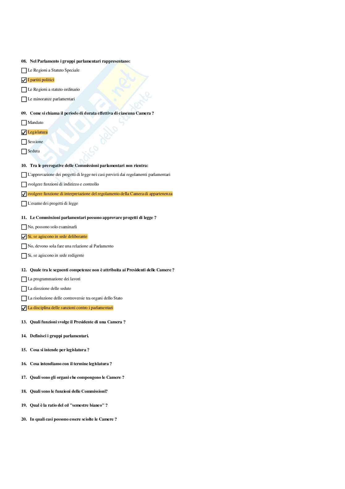 Paniere Istituzione di diritto pubblico (2026) - Risposte multiple corrette Pag. 21