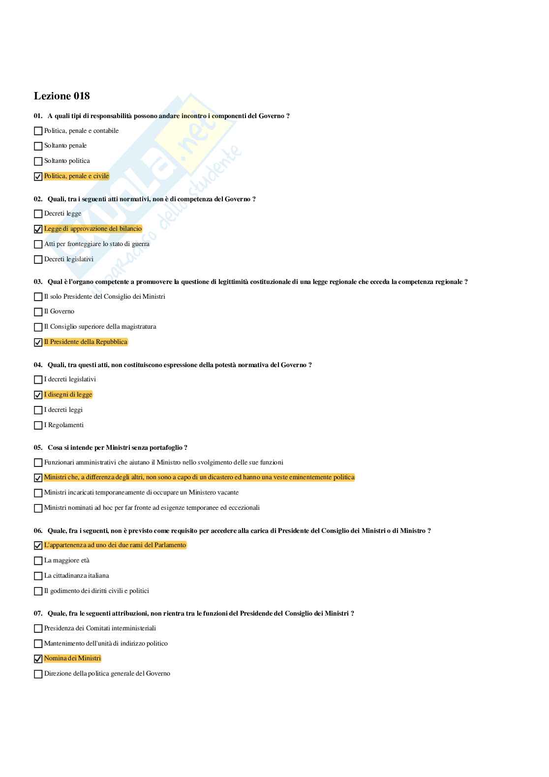 Paniere Istituzione di diritto pubblico (2026) - Risposte multiple corrette Pag. 26