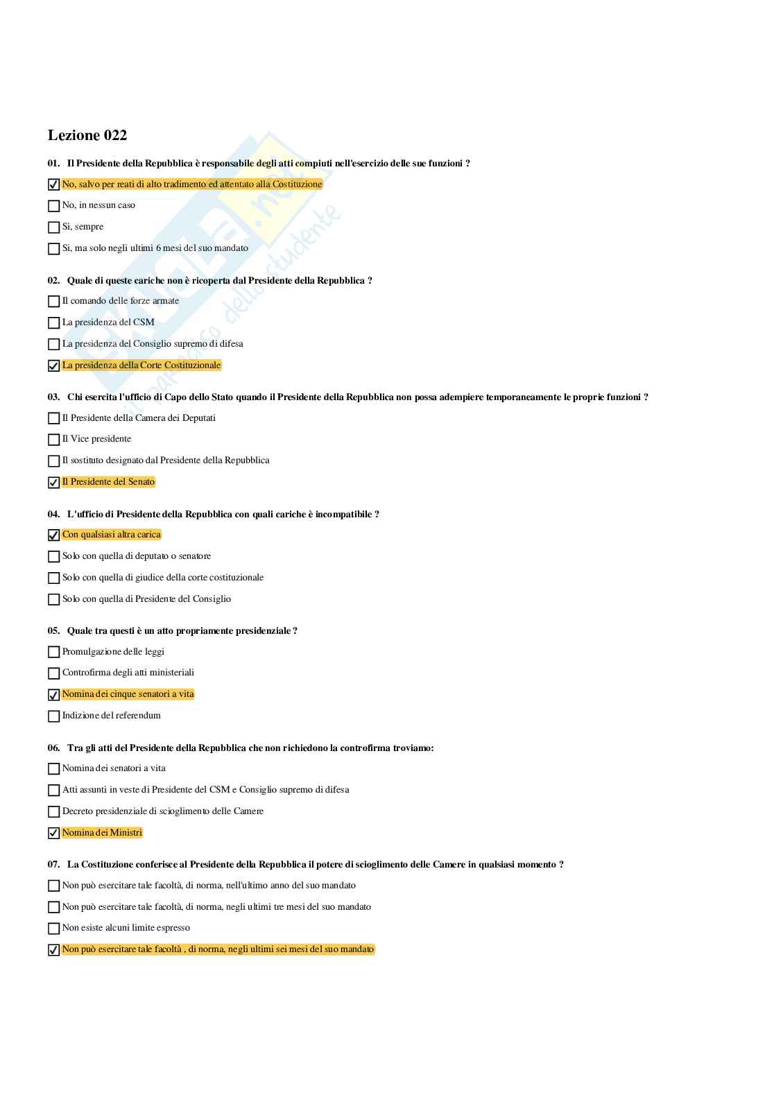 Paniere Istituzione di diritto pubblico (2026) - Risposte multiple corrette Pag. 31
