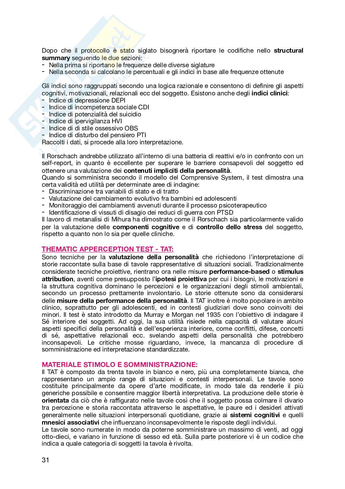 Riassunto esame Psicodiagnostica dell'adulto, Prof. Abbate Luigi, libro consigliato La valutazione diagnostica mediante i testi, Abbate Pag. 31