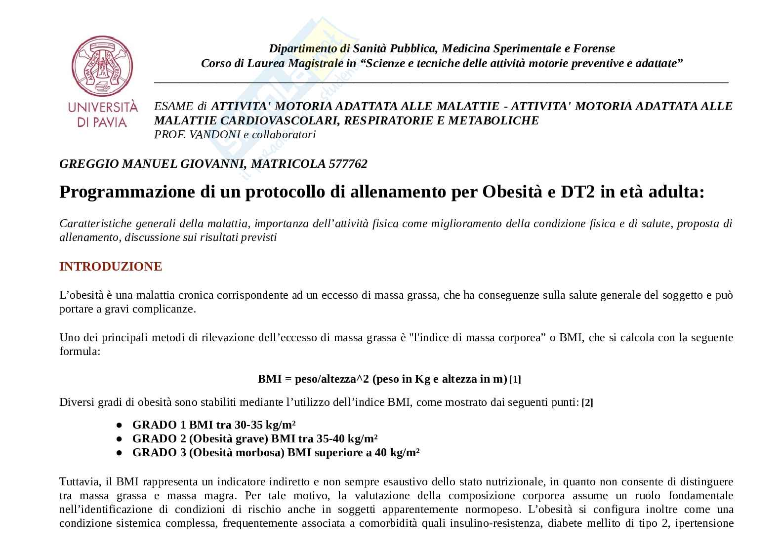 Esame attività motoria adattata alle malattie cardiovascolari, respiratorie metaboliche  Pag. 1