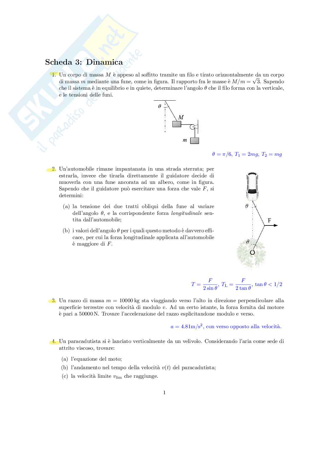 Esercizi di Fisica generale sulla dinamica Pag. 1