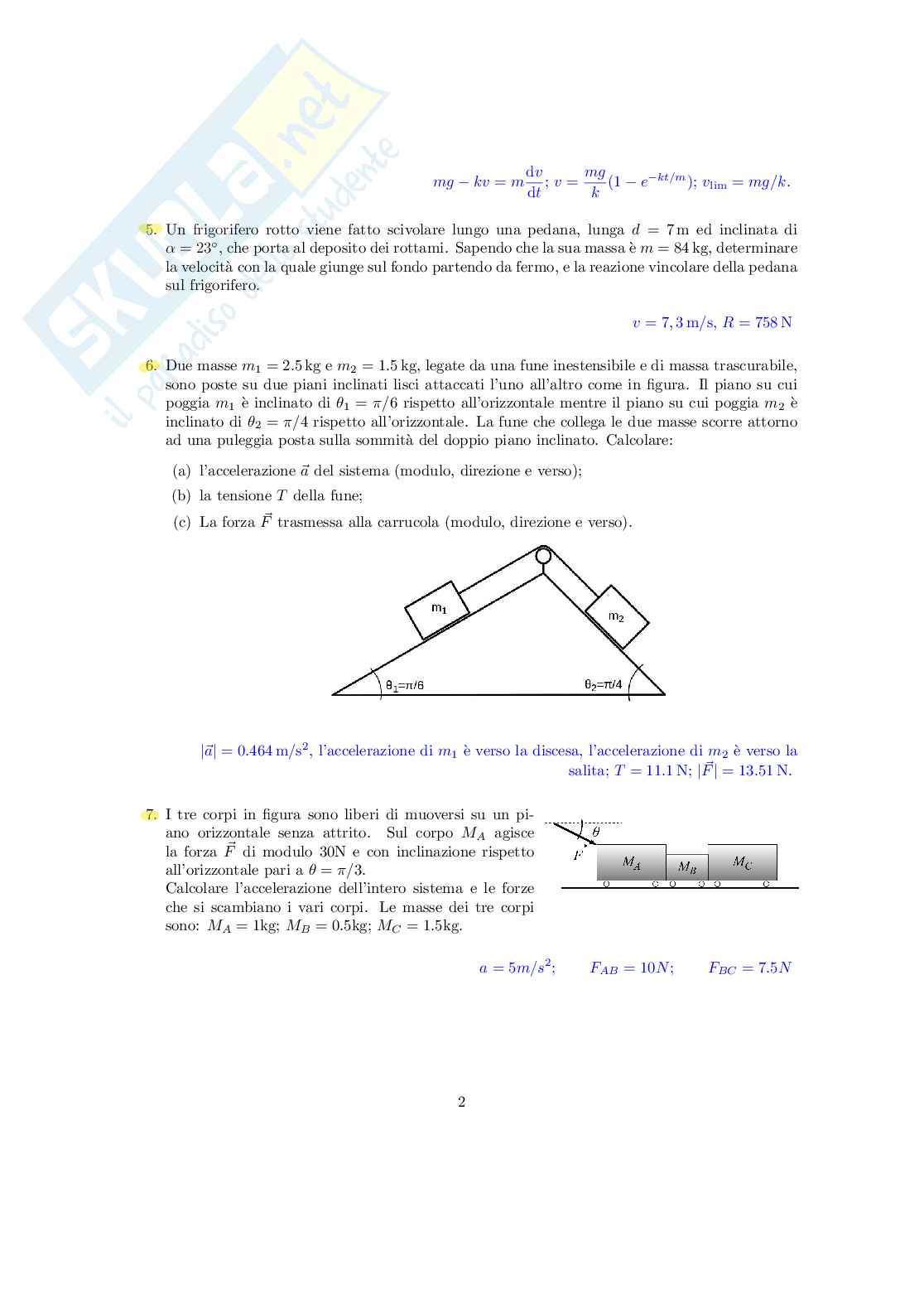 Esercizi di Fisica generale sulla dinamica Pag. 2