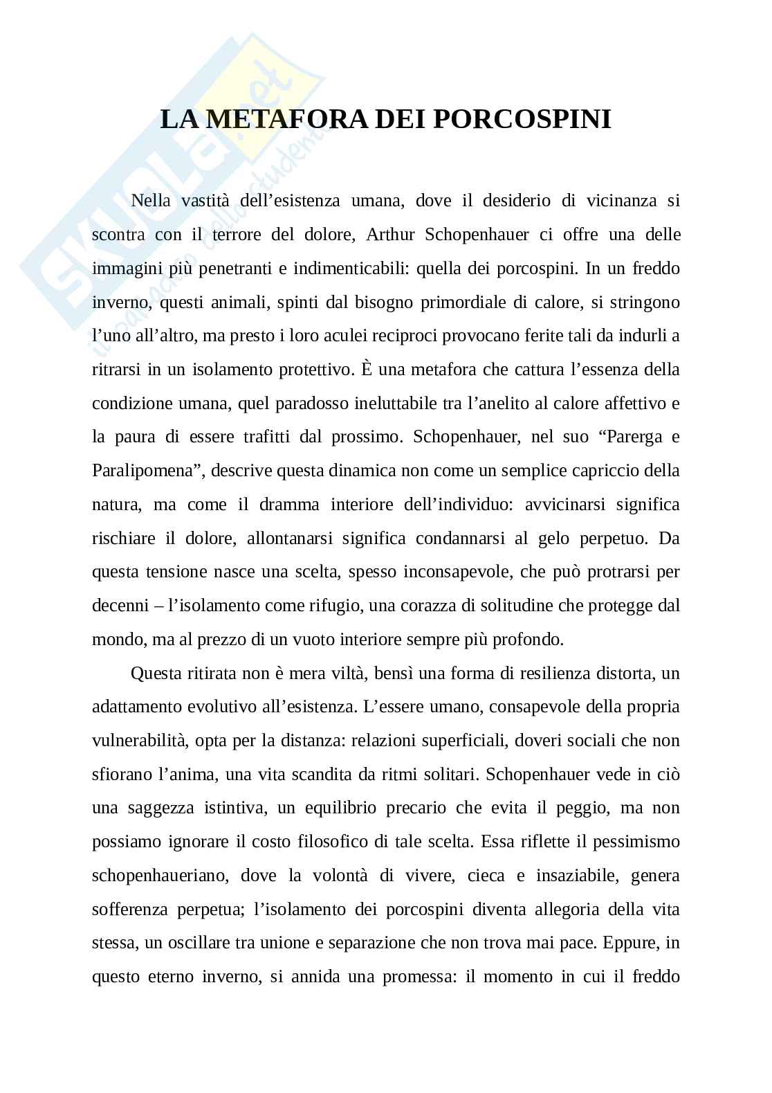 Analisi multidisciplinare: la metafora dei porcospini e la solitudine esistenziale Pag. 1