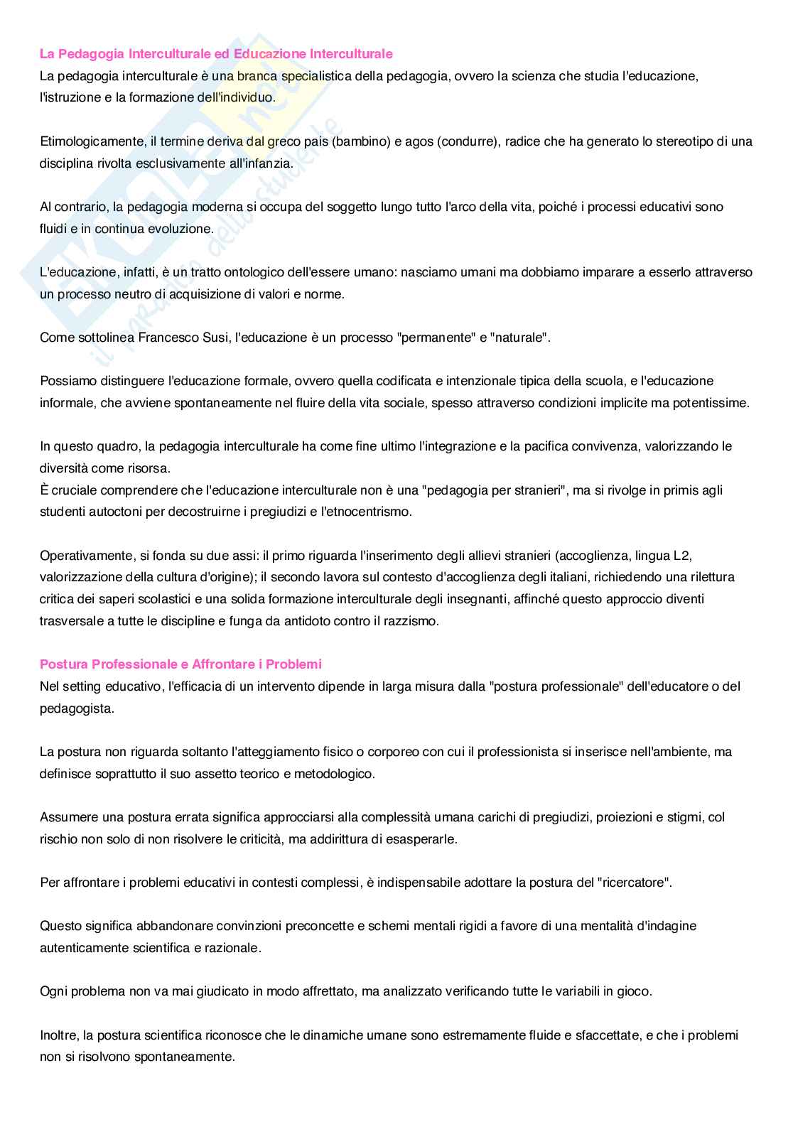 Appunti esame a scelta Pedagogia interculturale Pag. 1