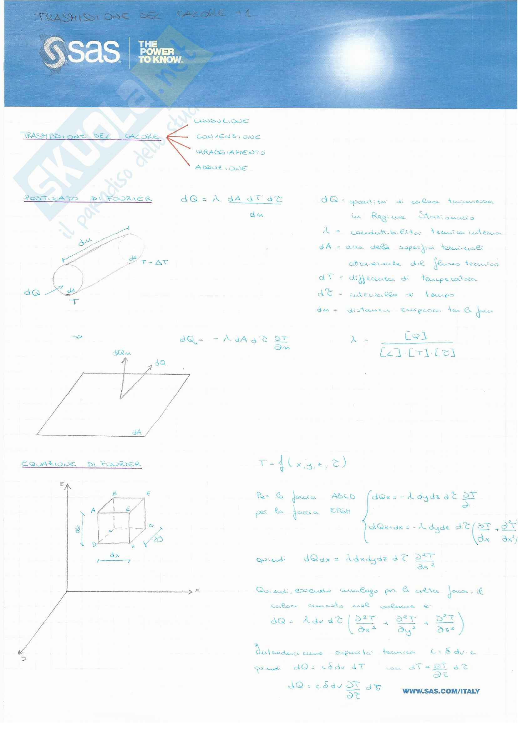 Riassunto esame fisica tecnica ambientale, Trasmissione del calore Pag. 1