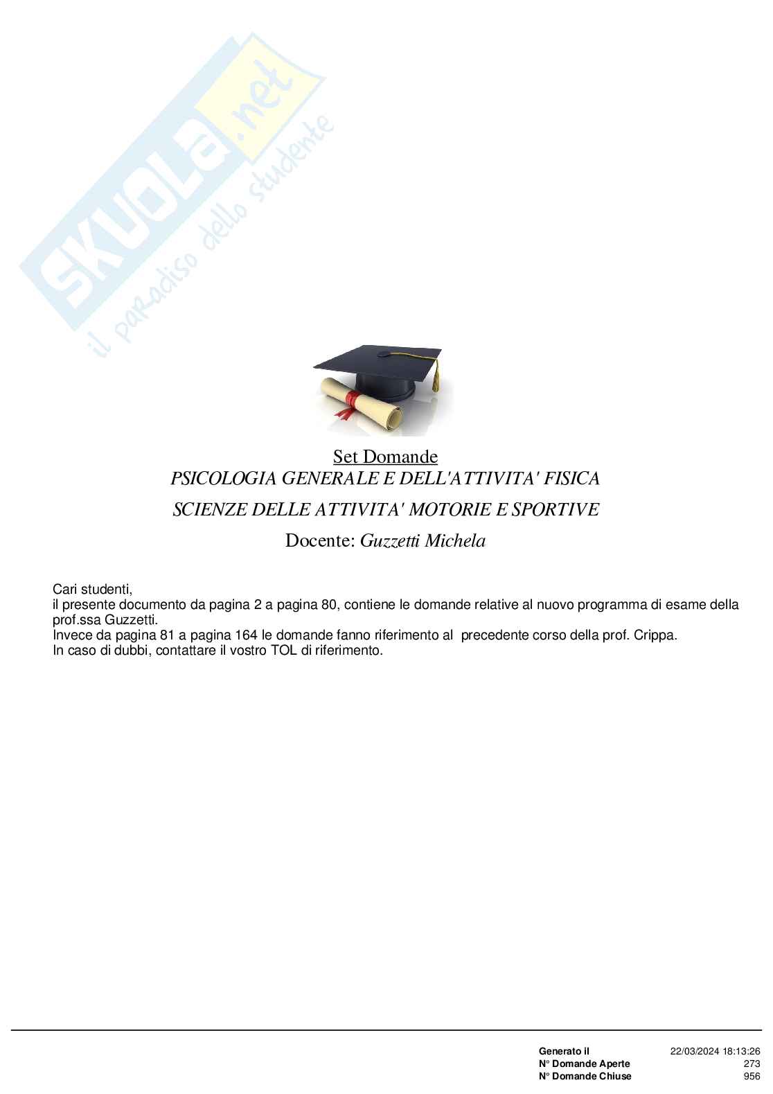 Paniere nuovo di Psicologia generale e dell'attività fisica Pag. 1