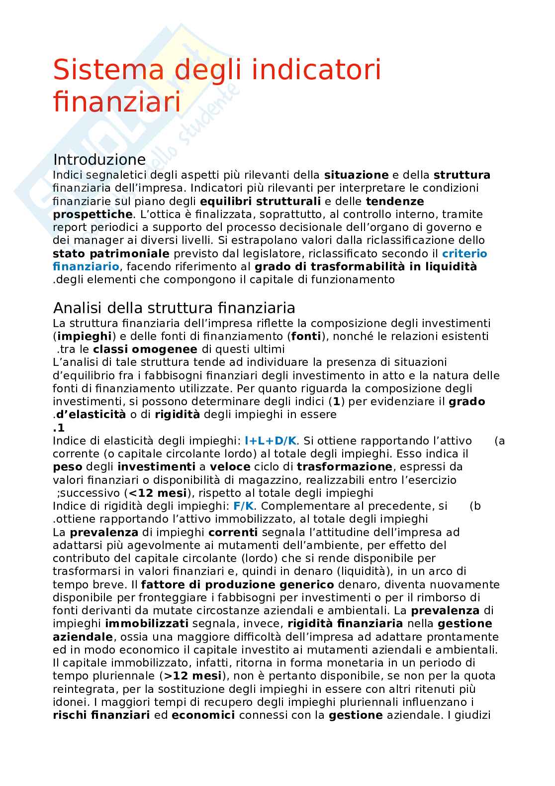Indicatori e leva finanziaria Pag. 1
