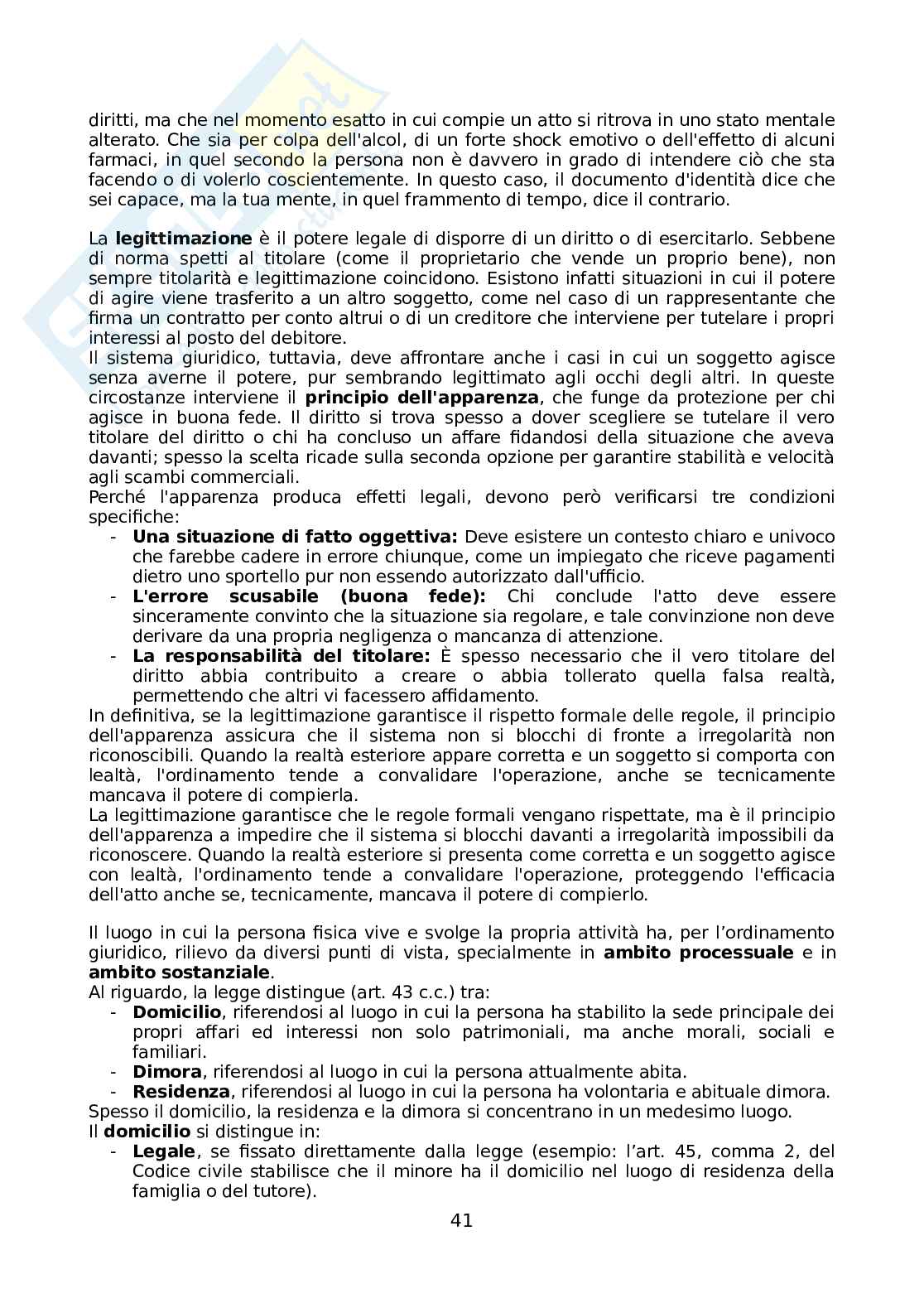 Riassunto esame Diritto privato I, Prof. Viciani Simona, libro consigliato Manuale di Diritto privato, ventisettesima edizione, Torrente, Schlesinger, Anelli Pag. 41