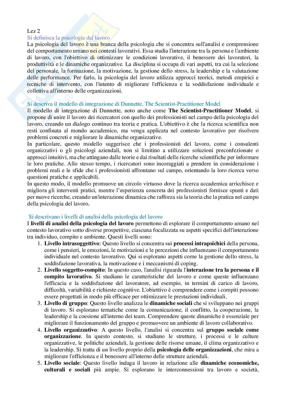 Domande aperte di Psicologia del lavoro Pag. 1