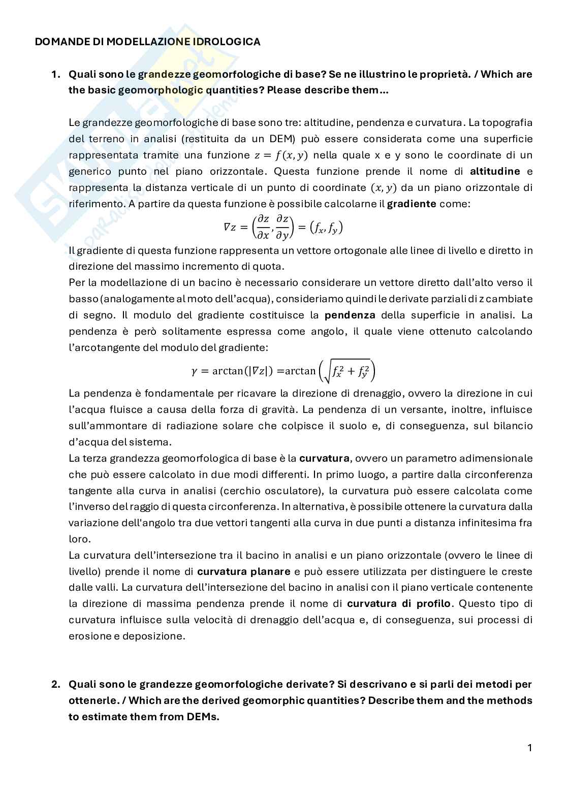 Risposte domande esame scritto Modellazione idrologica Pag. 1