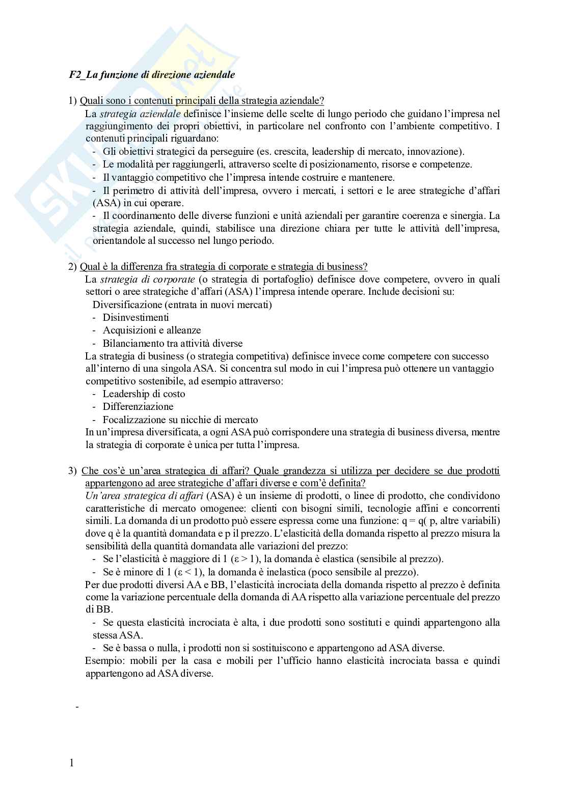 Domande aperte Economia ed organizzazione aziendale Pag. 1