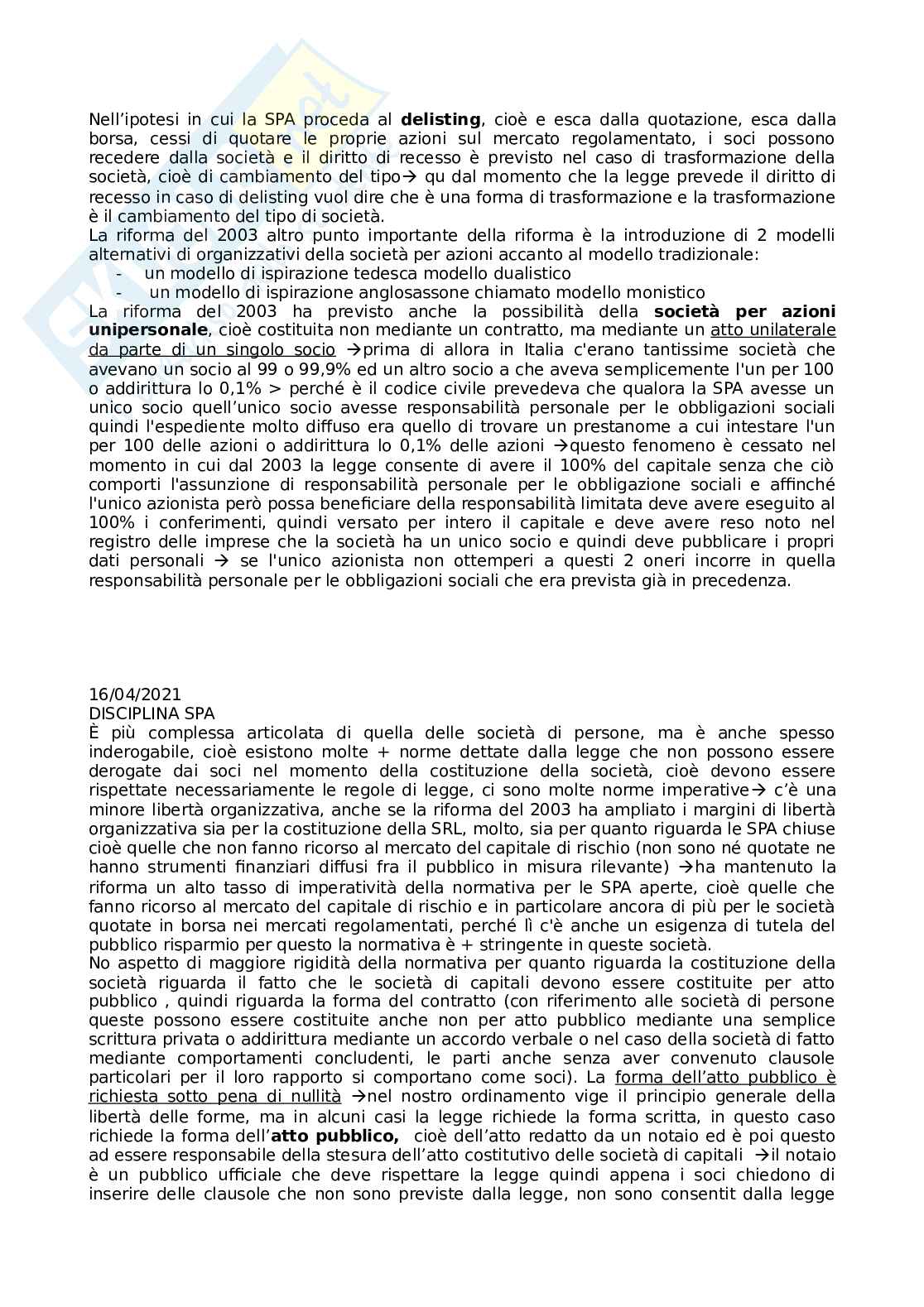 Lezione Diritto commerciale 1: introduzione società+S.A.S.+S.P.A. e disciplina+azioni Pag. 26