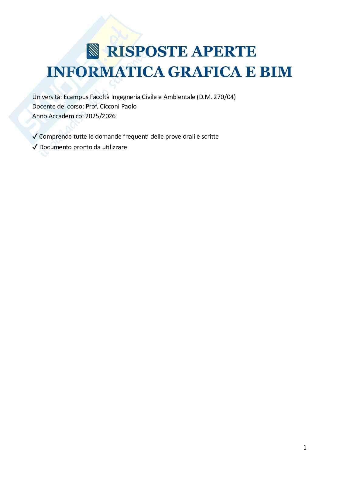 Informatica grafica e BIM – Preparazione esame – A.A. 2025/26  Pag. 1