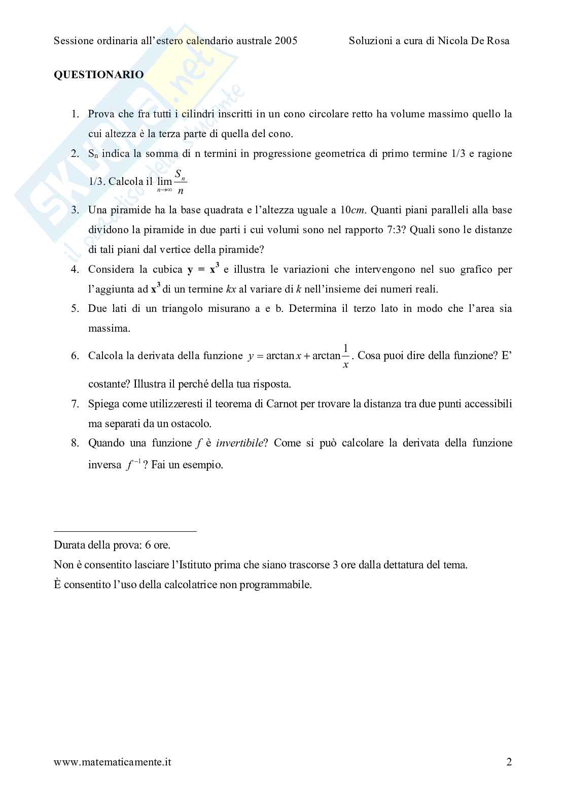 2005 - liceo scientifico, sessione ordinaria, scuole italiane all'estero, calendario australe Pag. 2