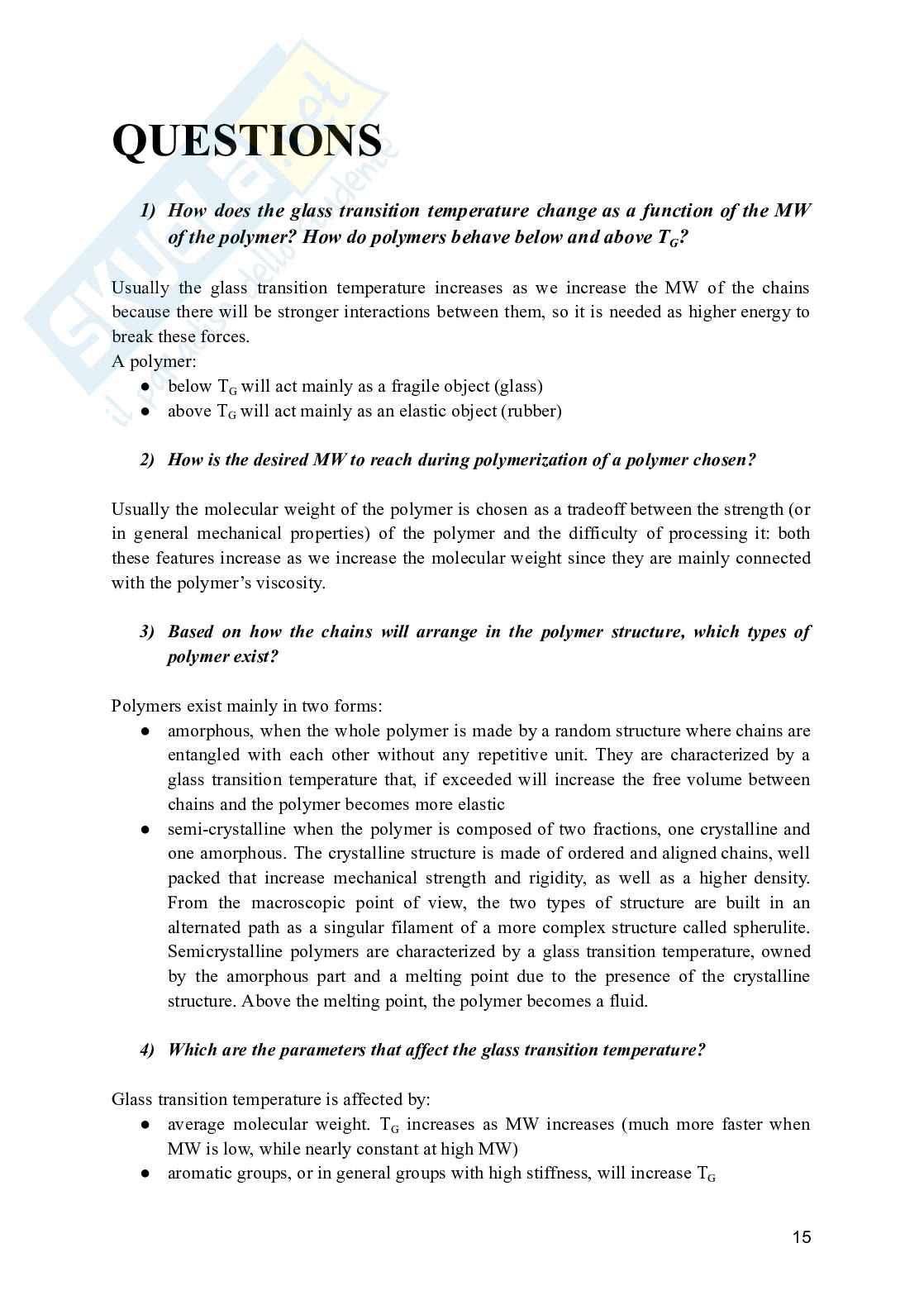 Polymer processing and recycling - Domande aperte e a risposta multipla per l'esame Pag. 16