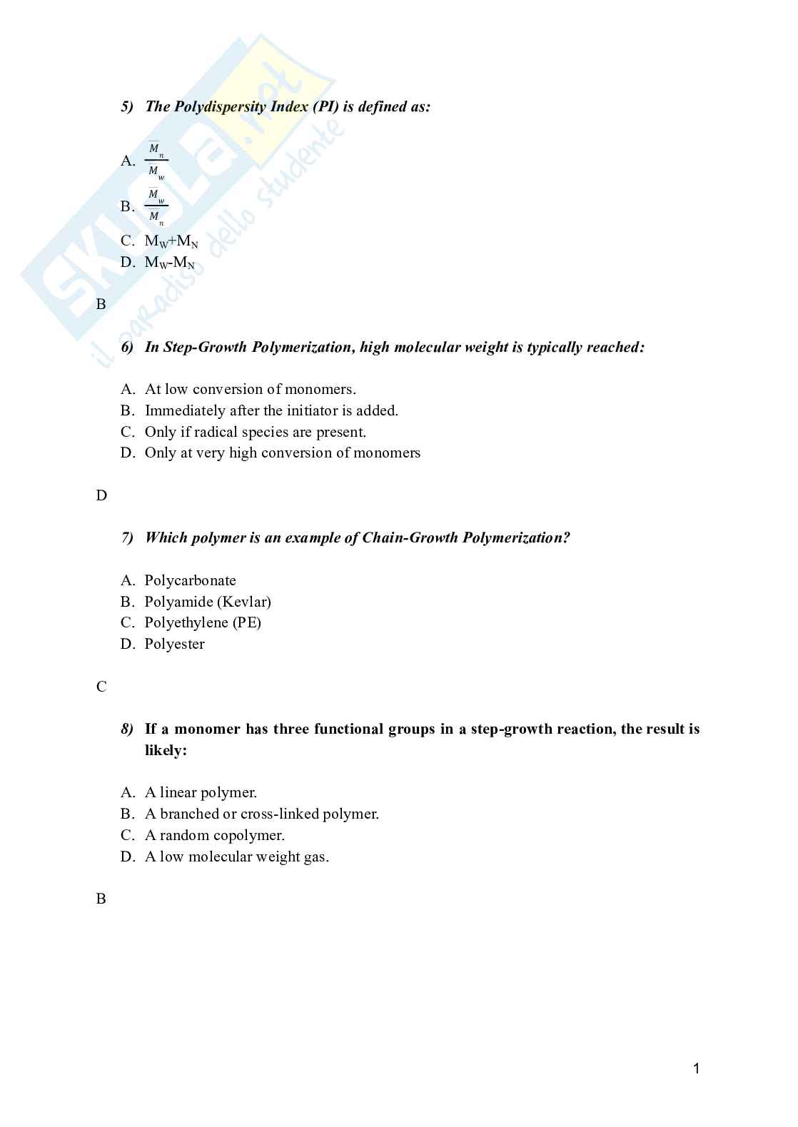 Polymer processing and recycling - Domande aperte e a risposta multipla per l'esame Pag. 2