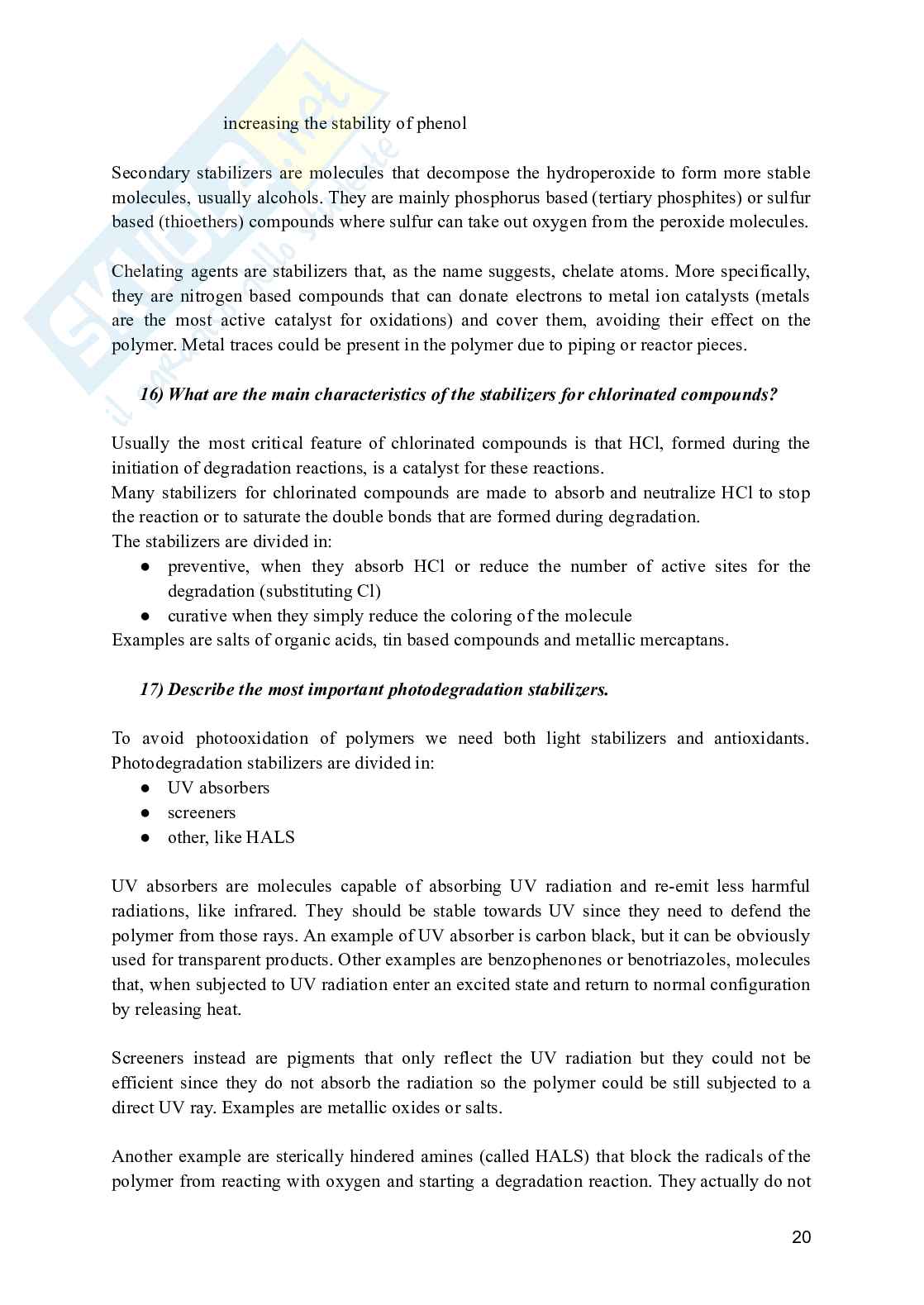 Polymer processing and recycling - Domande aperte e a risposta multipla per l'esame Pag. 21
