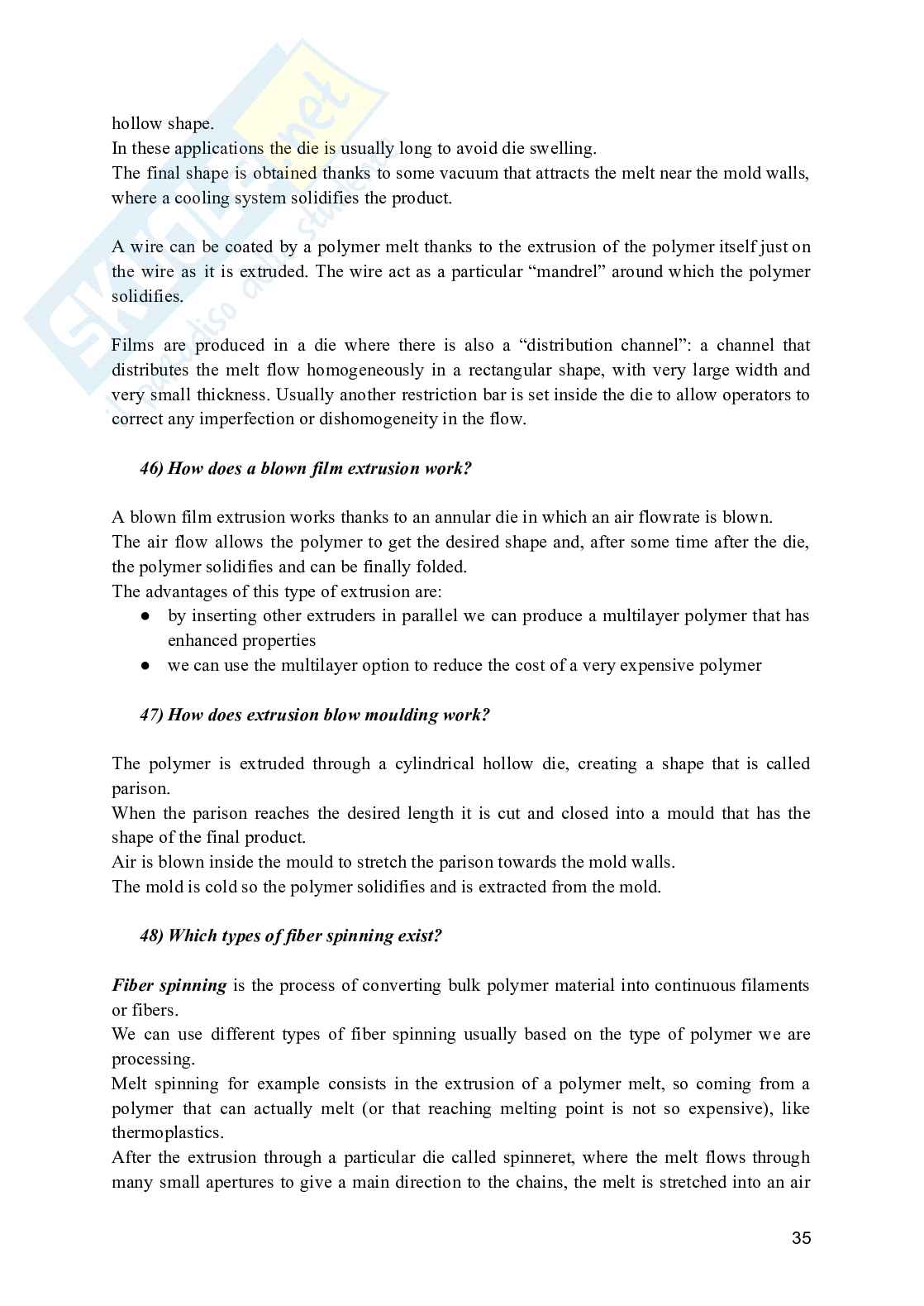 Polymer processing and recycling - Domande aperte e a risposta multipla per l'esame Pag. 36