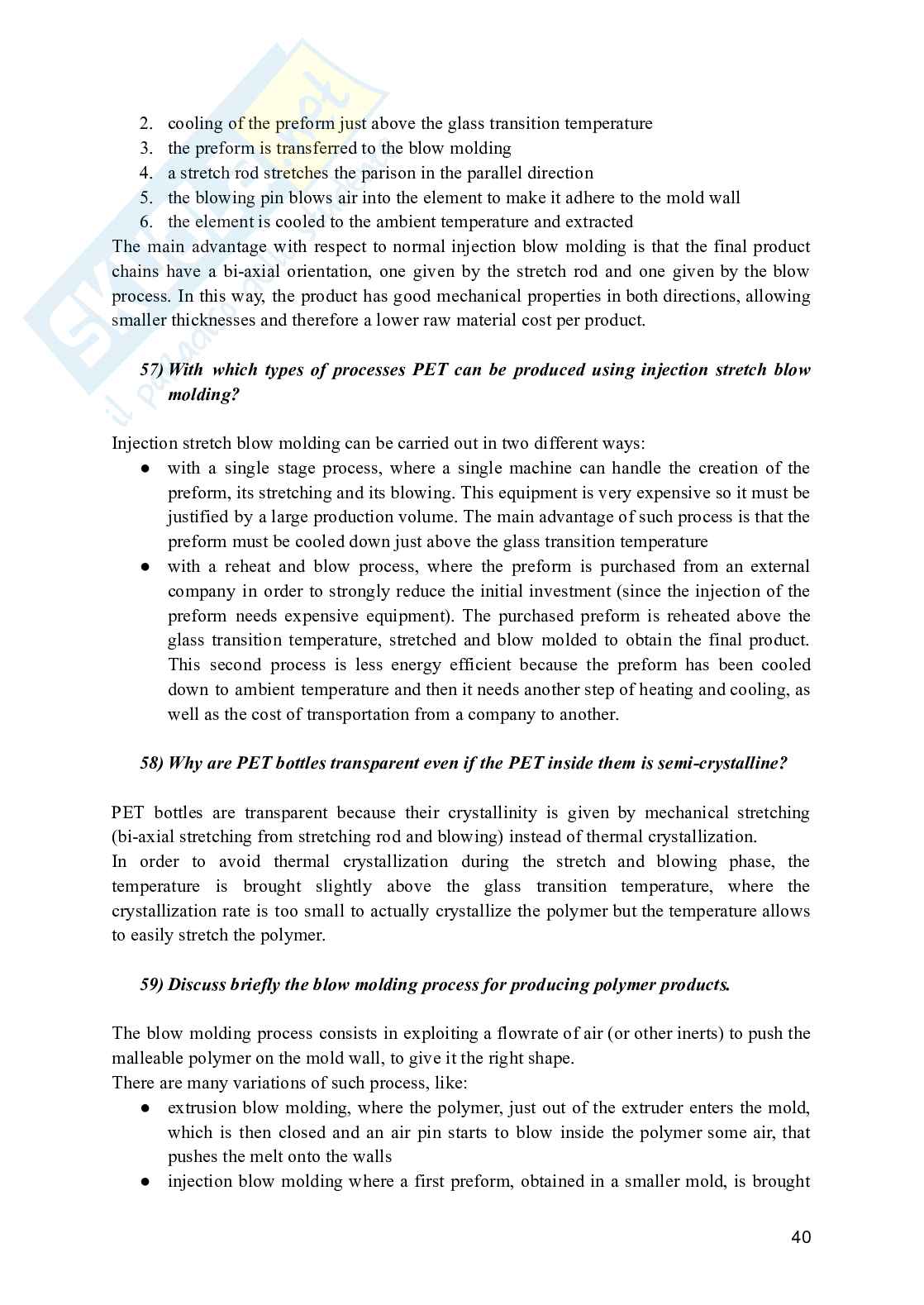 Polymer processing and recycling - Domande aperte e a risposta multipla per l'esame Pag. 41
