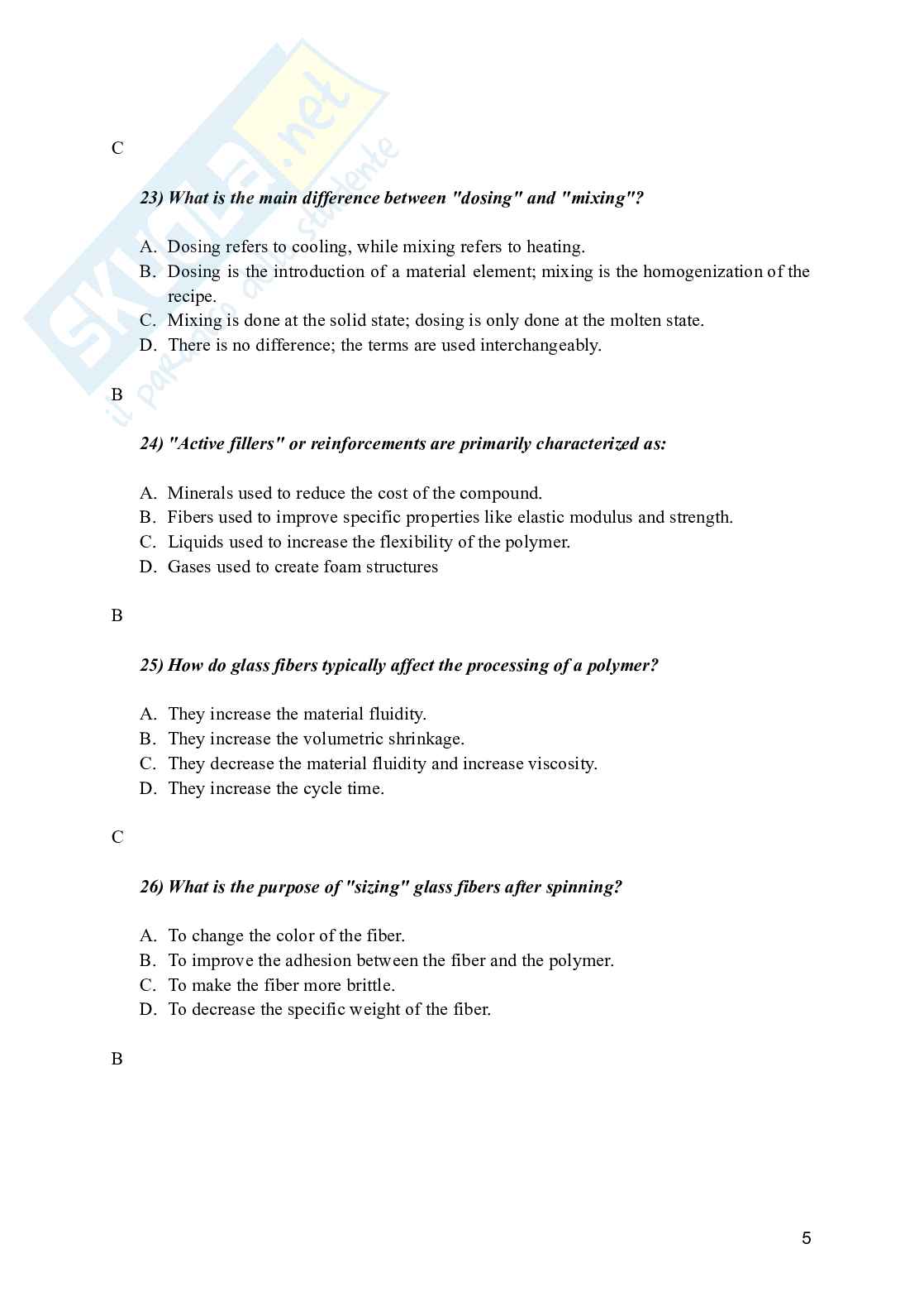 Polymer processing and recycling - Domande aperte e a risposta multipla per l'esame Pag. 6