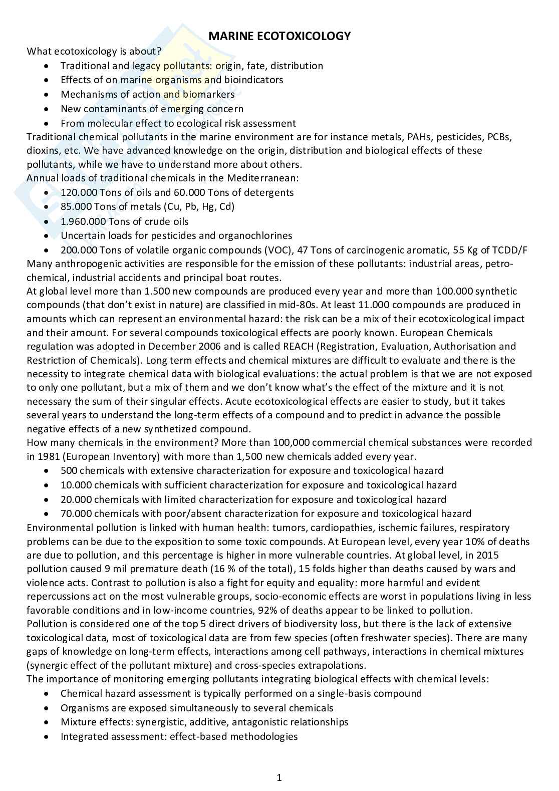 Appunti completi di Marine Ecotoxicology Pag. 1