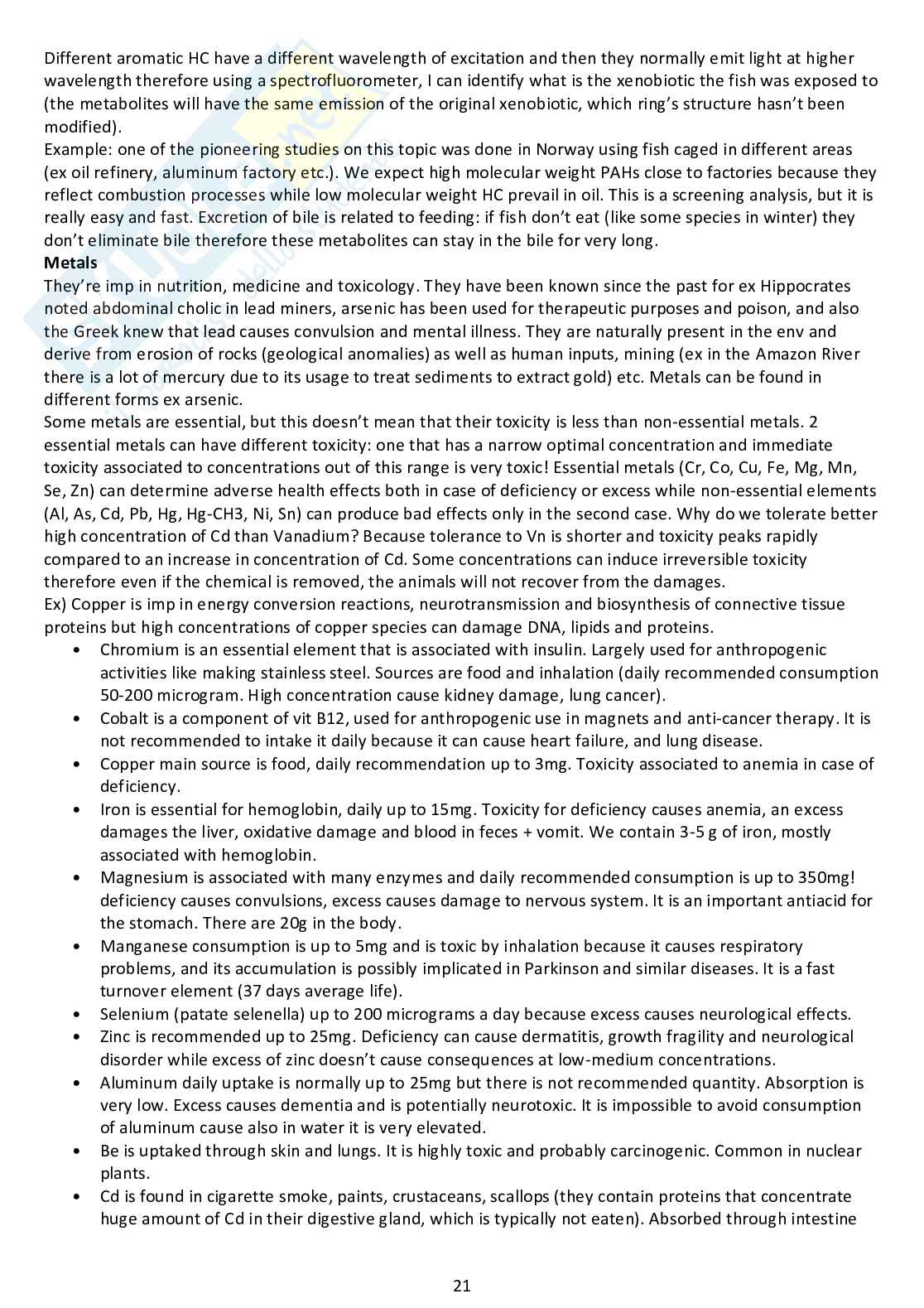 Appunti completi di Marine Ecotoxicology Pag. 21