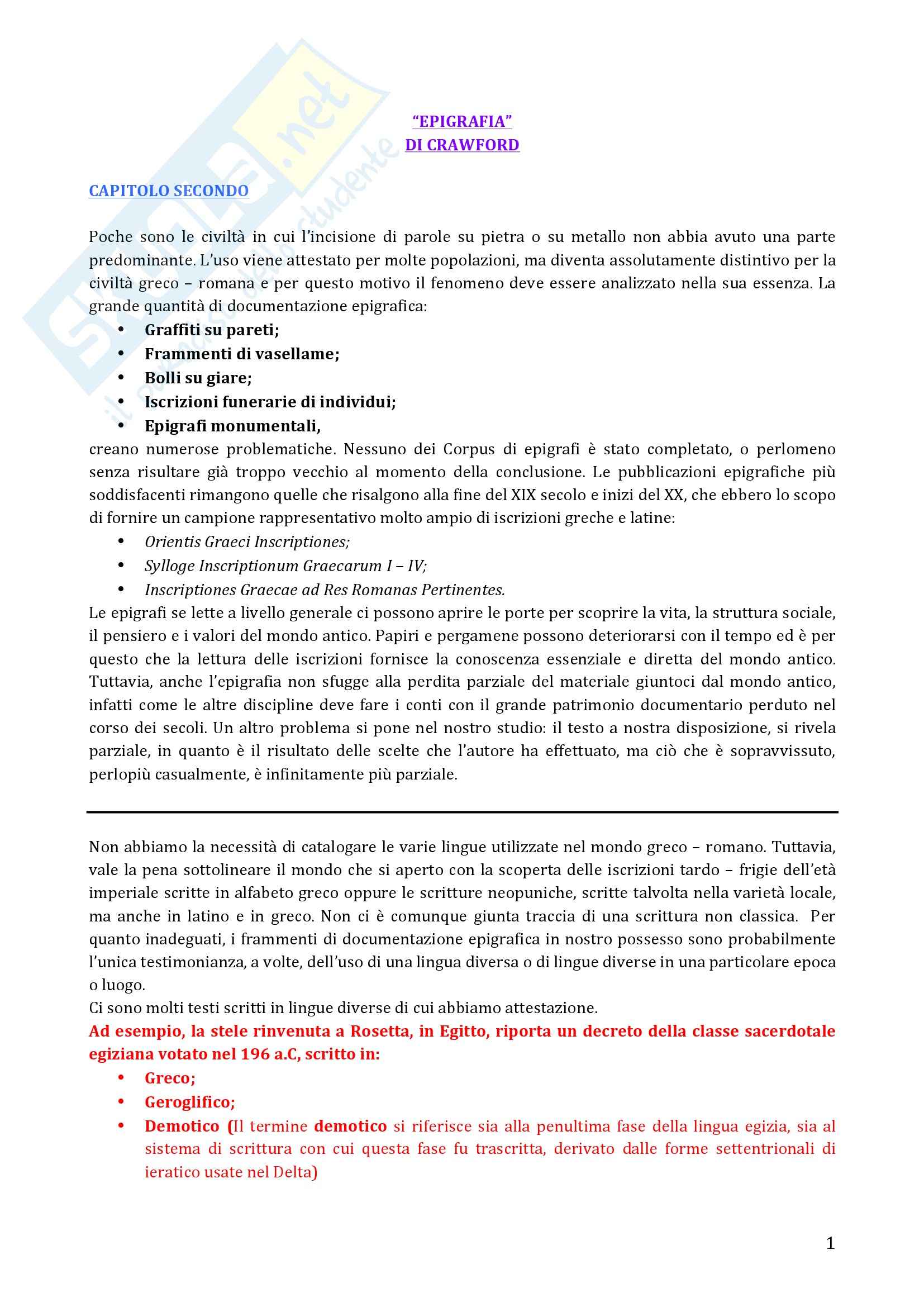 Le basi documentarie della storia antica, Crawford - Appunti Pag. 1