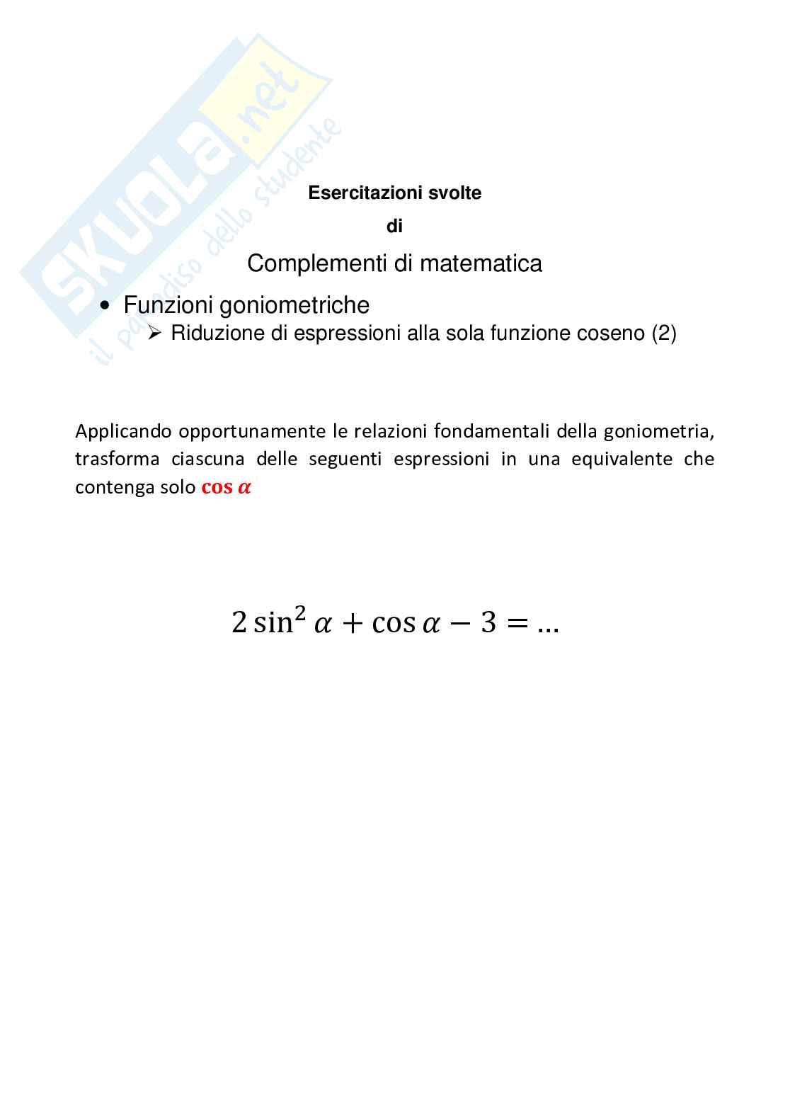 Riduzione di espressioni goniometriche alla sola funzione coseno (2) Pag. 1